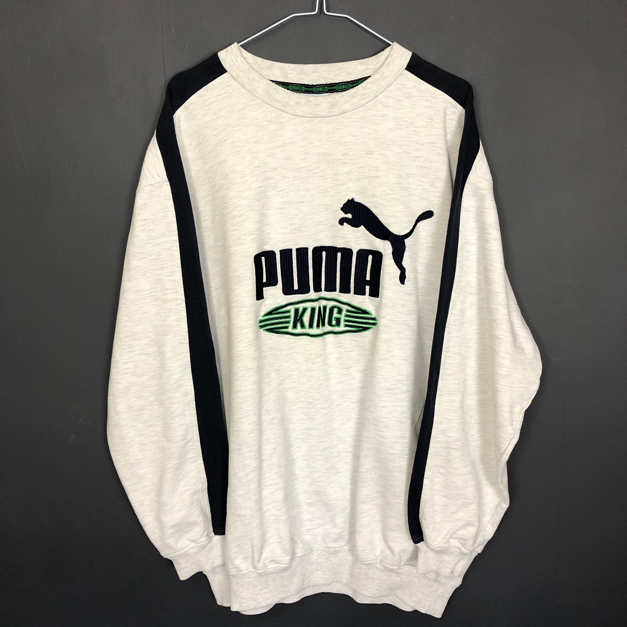 Vintage Puma King Spellout Sweatshirt in Grey, Navy & Green - XL - Vintique Clothing