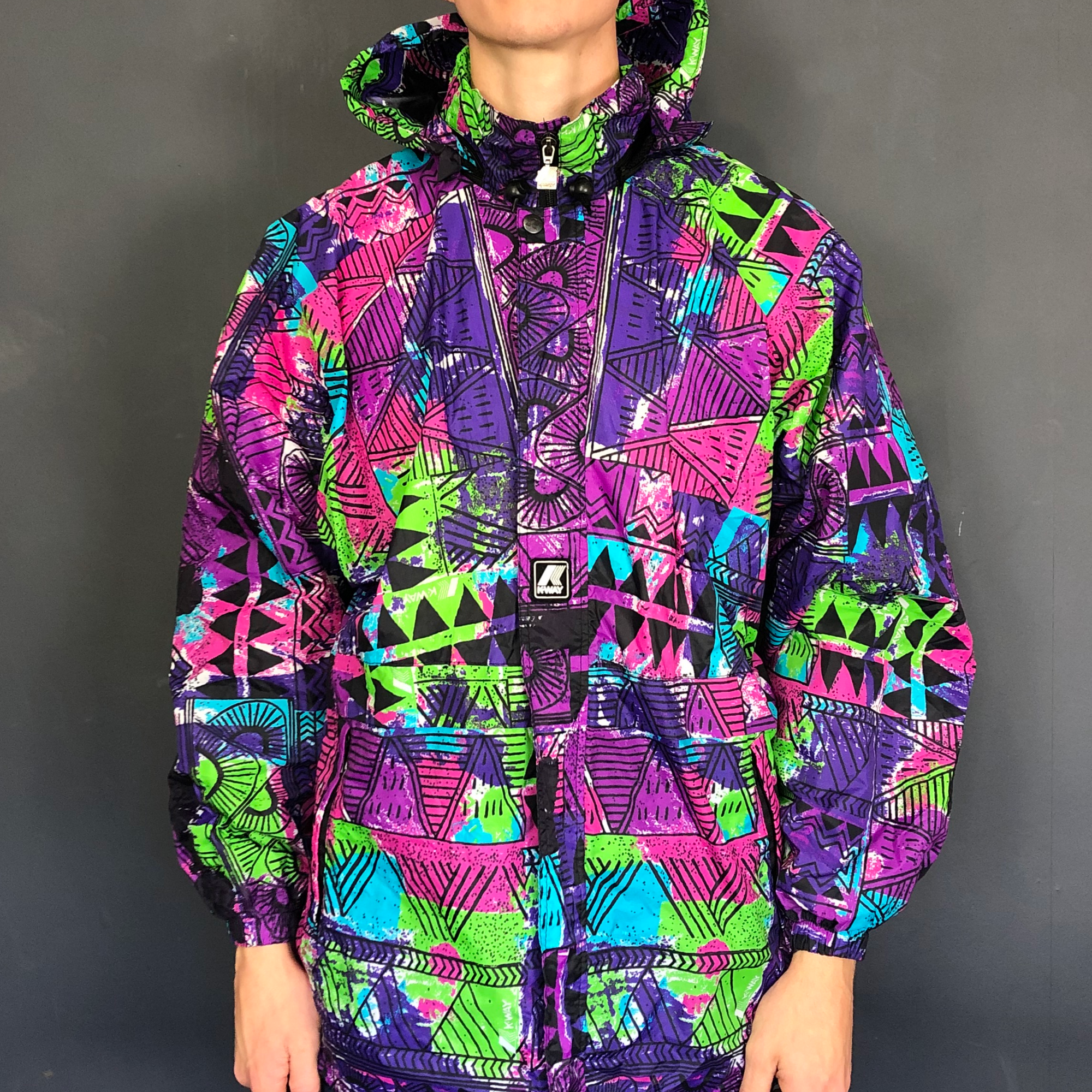 Vintage K-Way Crazy Print Rain Jacket - Large - Vintique Clothing