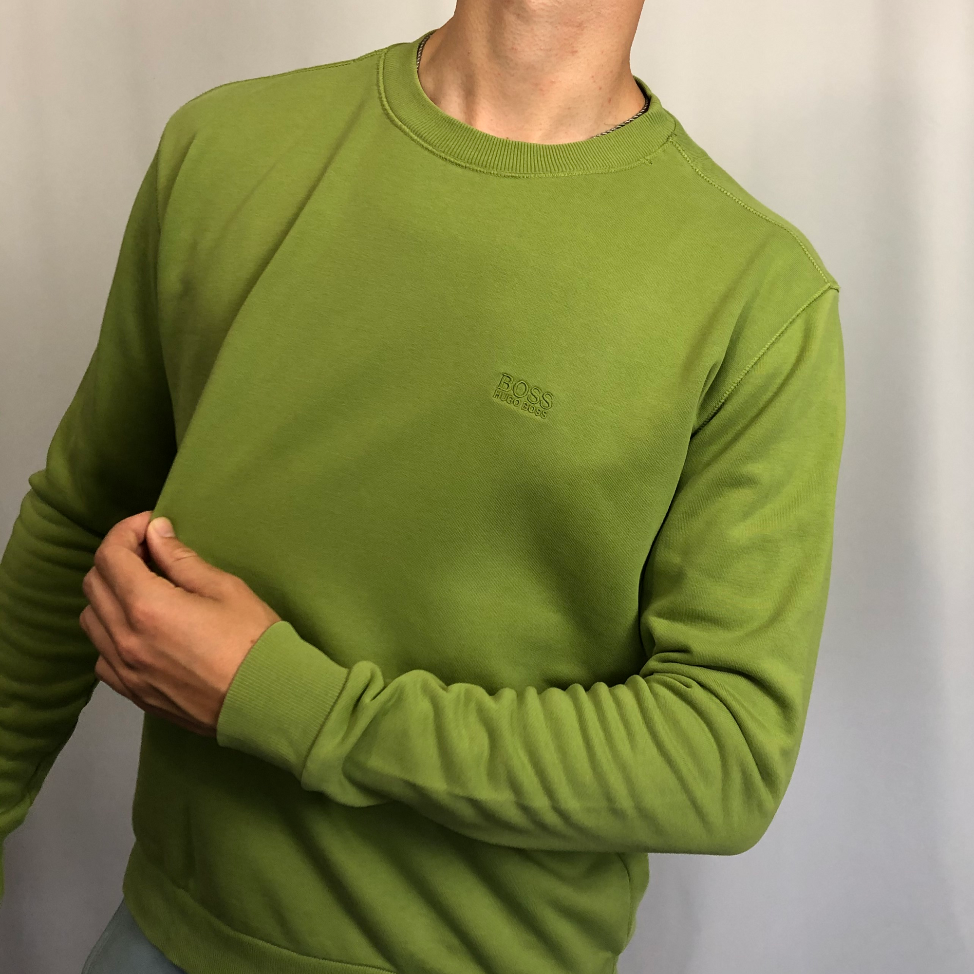 HUGO BOSS SWEATSHIRT IN Pea Green - LARGE - Vintique Clothing