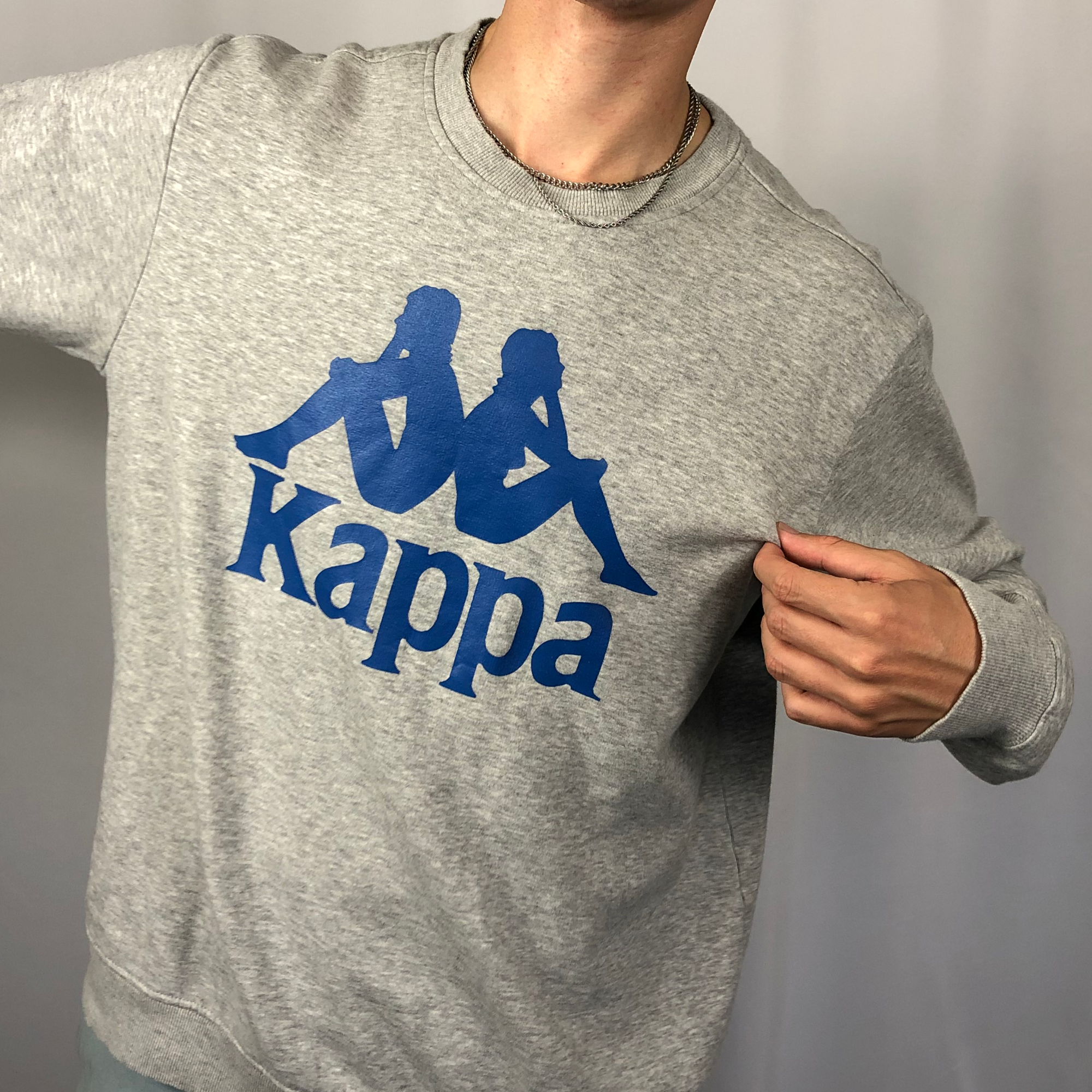 Vintage Kappa Sweatshirt in Grey & Blue - Large - Vintique Clothing