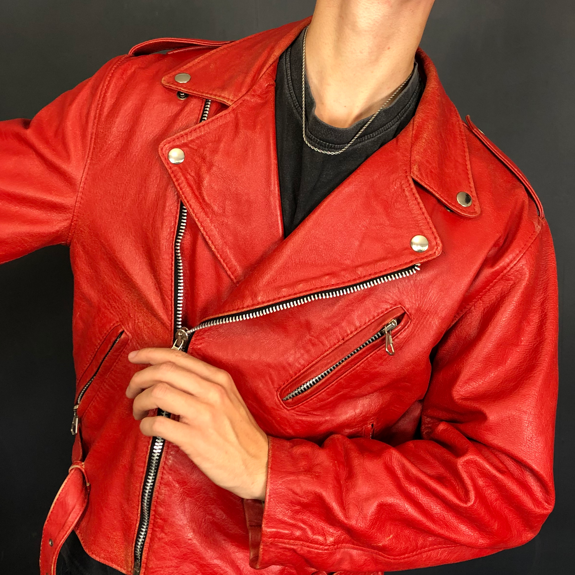 VINTAGE LEATHER BIKER/PERFECTO JACKET - Medium - Vintique Clothing