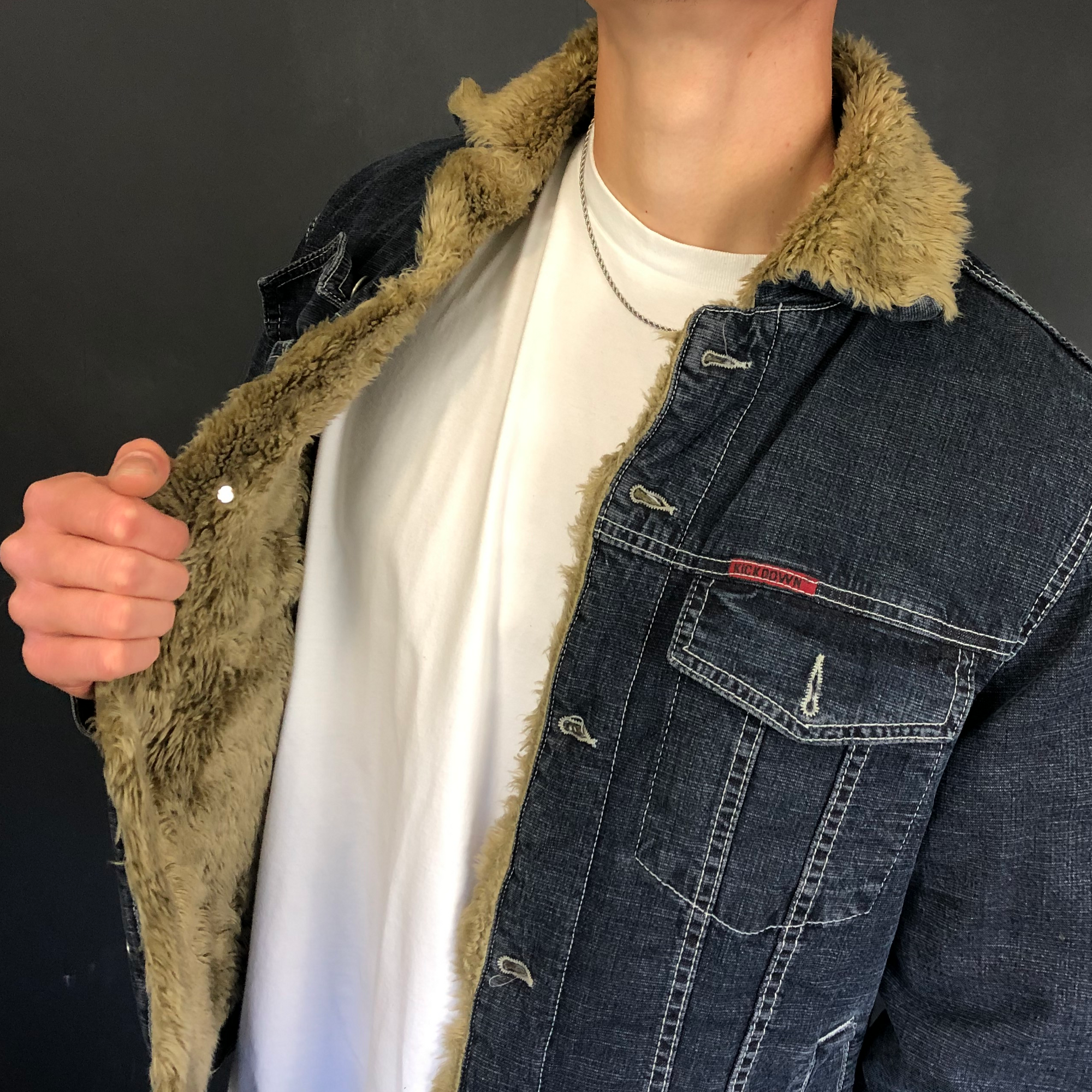 Vintage Faux Fur Lined Denim Jacket - Large - Vintique Clothing