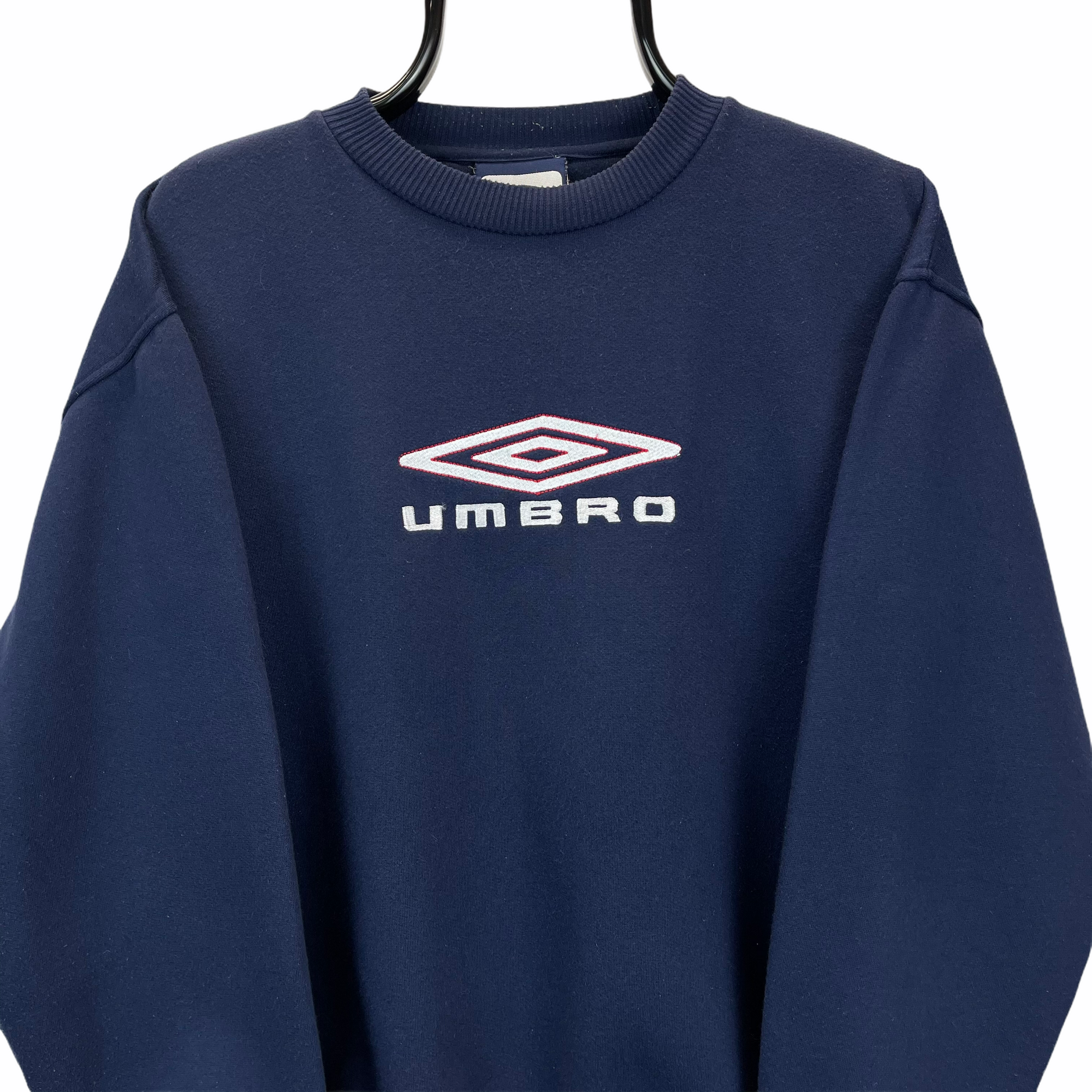 VINTAGE UMBRO SPELLOUT SWEATSHIRT IN NAVY - MEN'S MEDIUM/WOMEN'S LARGE