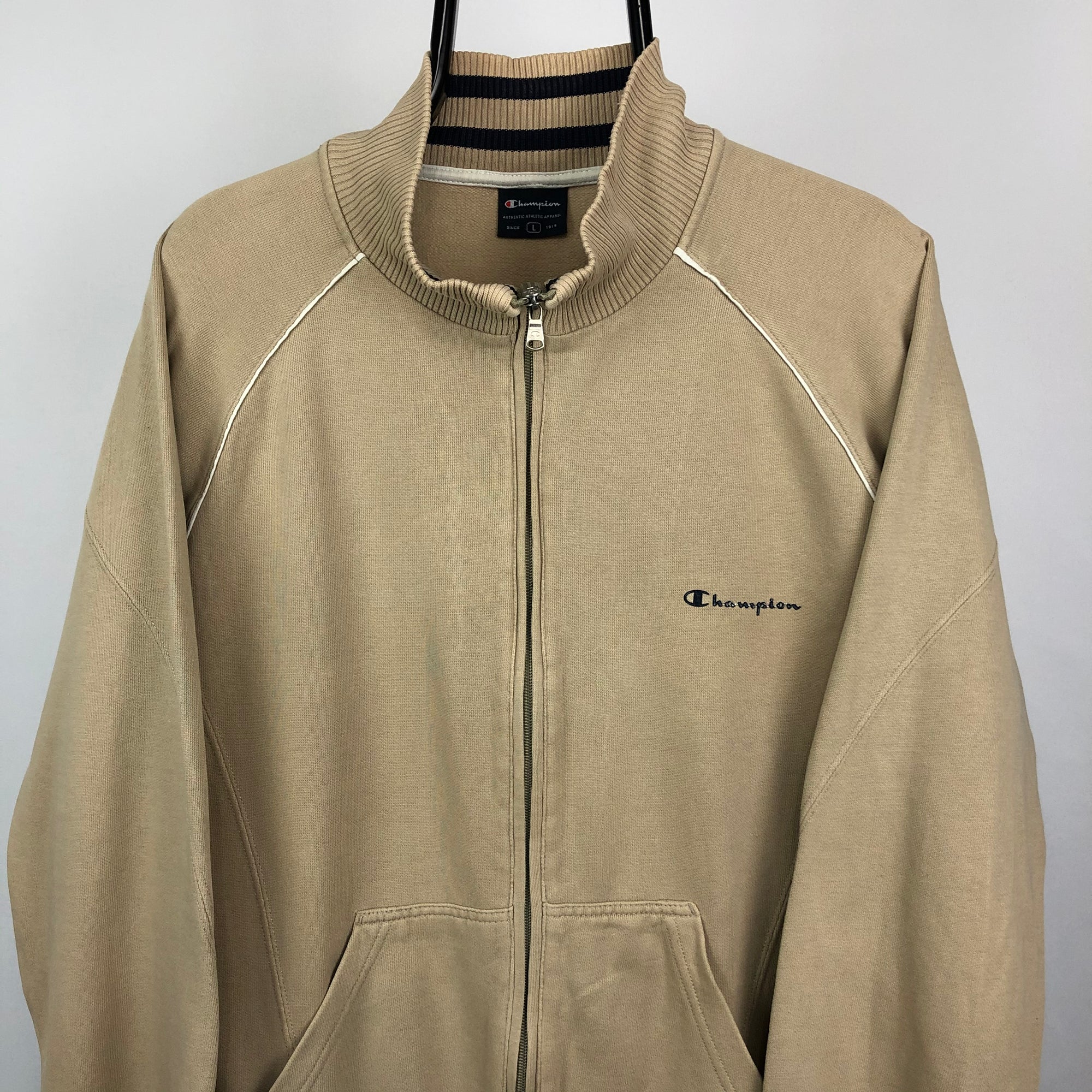 Vintage Champion Zip Sweatshirt in Beige - Men's Large/Women's XL