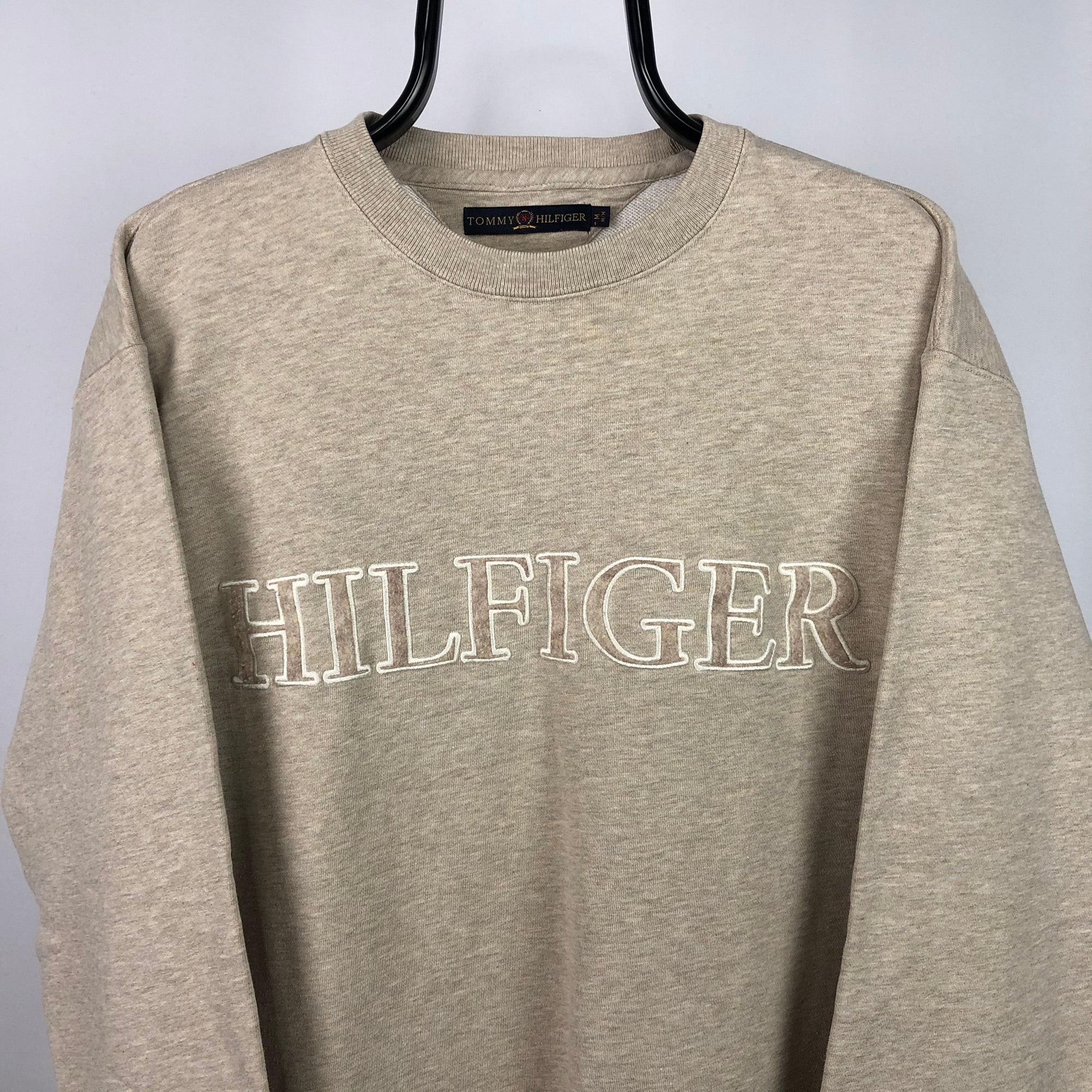 Vintage 90s Tommy Hilfiger Sweatshirt in Beige - Men's Medium/Women's Large