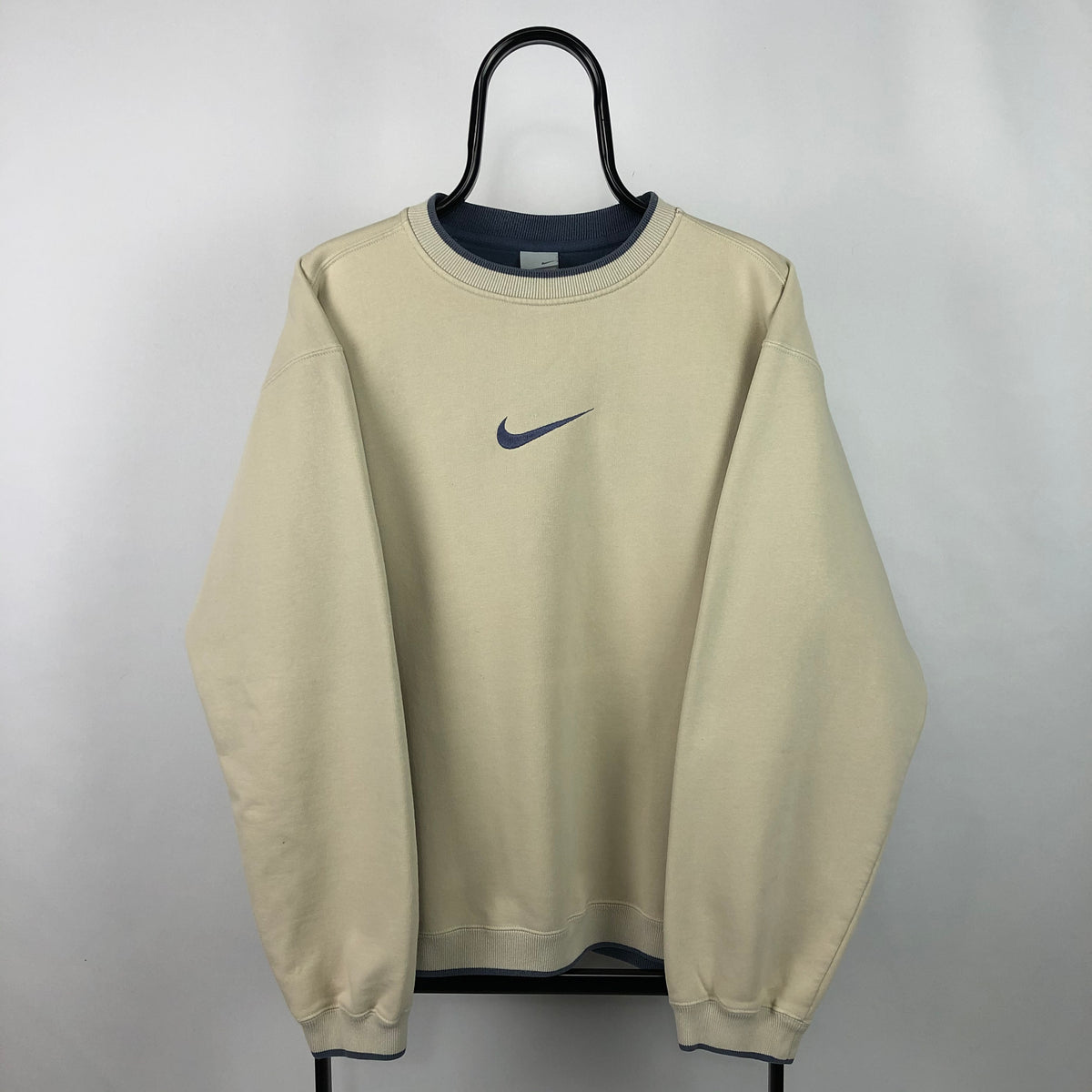 Vintage Nike Embroidered Centre Swoosh Sweatshirt In Beige Mens Lar Vintique Clothing 4870