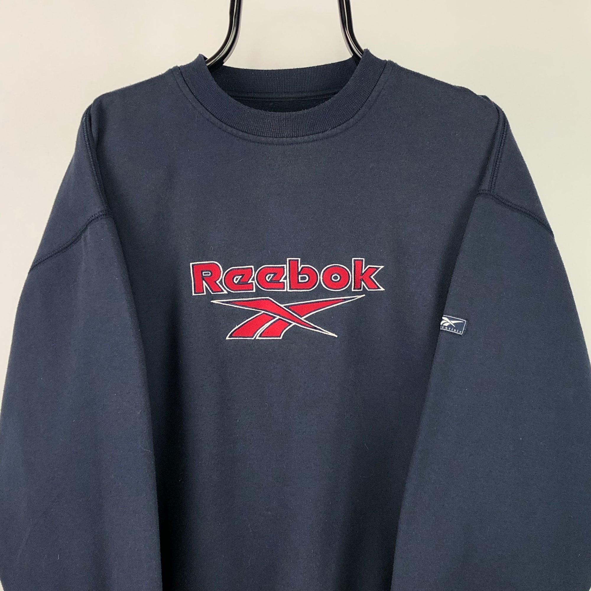 Vintage 90s Reebok Spellout Sweatshirt in Navy/Red - Men's Large/Women's XL