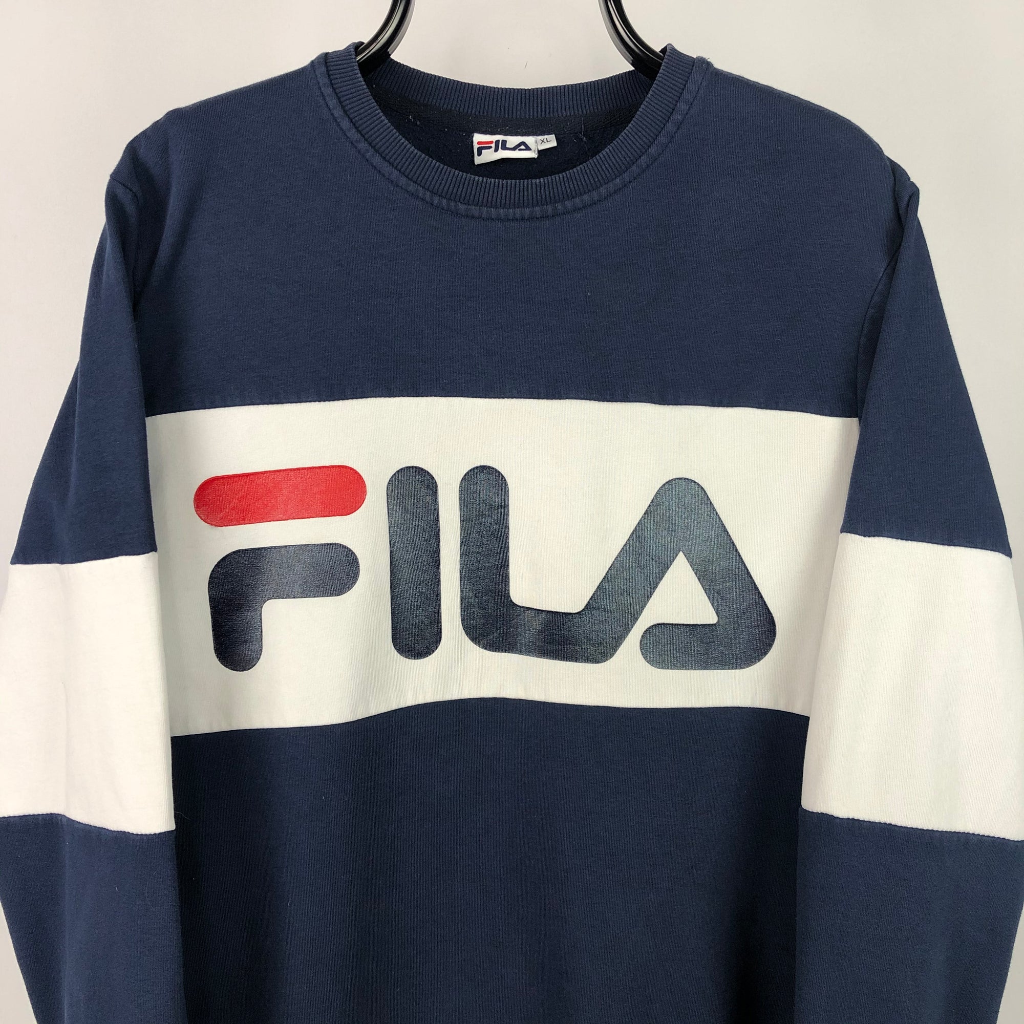 Fila Spellout Sweatshirt in Navy/White - Men's Medium/Women's Large