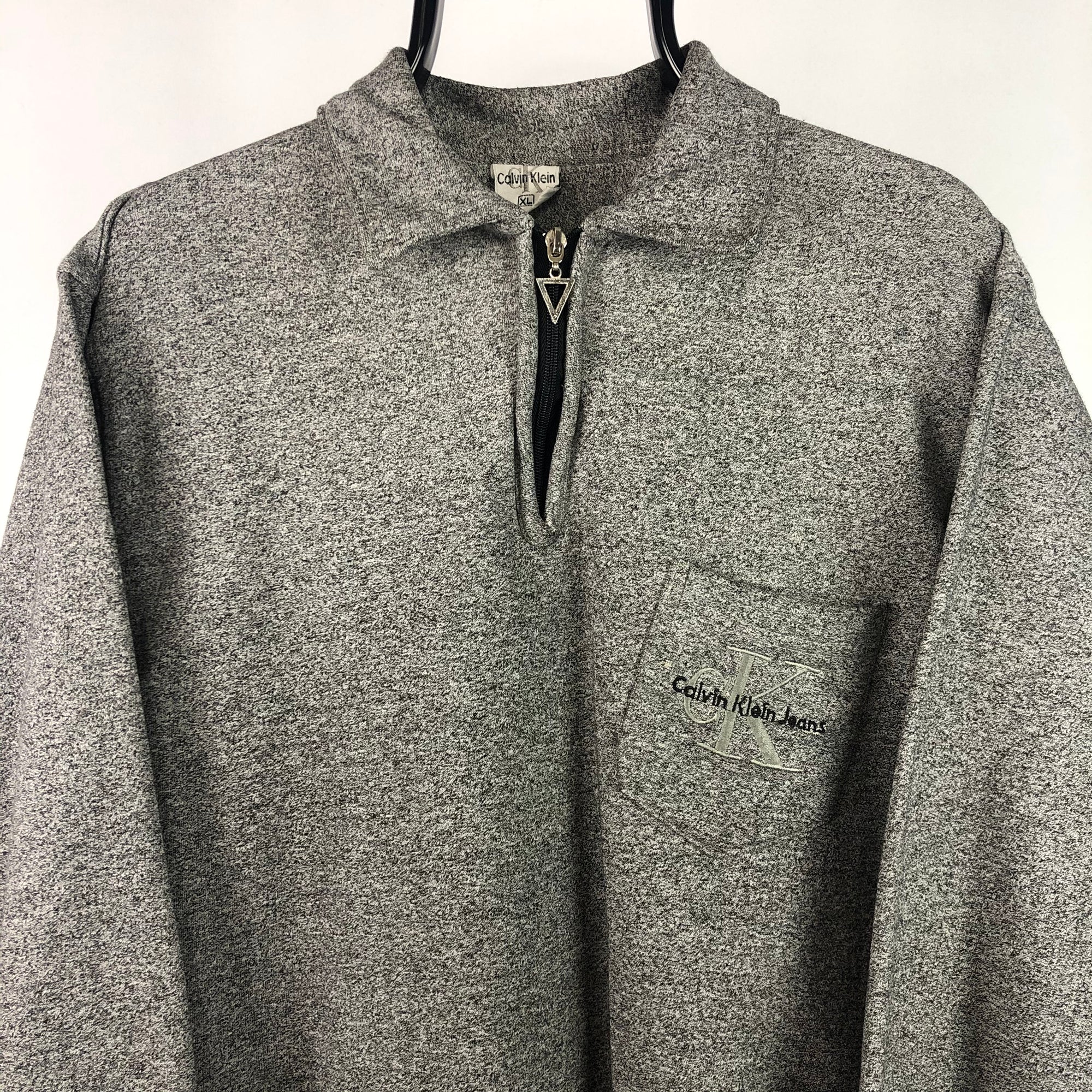 Vintage Calvin Klein 1/4 Zip Sweatshirt in Grey Marl - Men's Medium/Women's Large