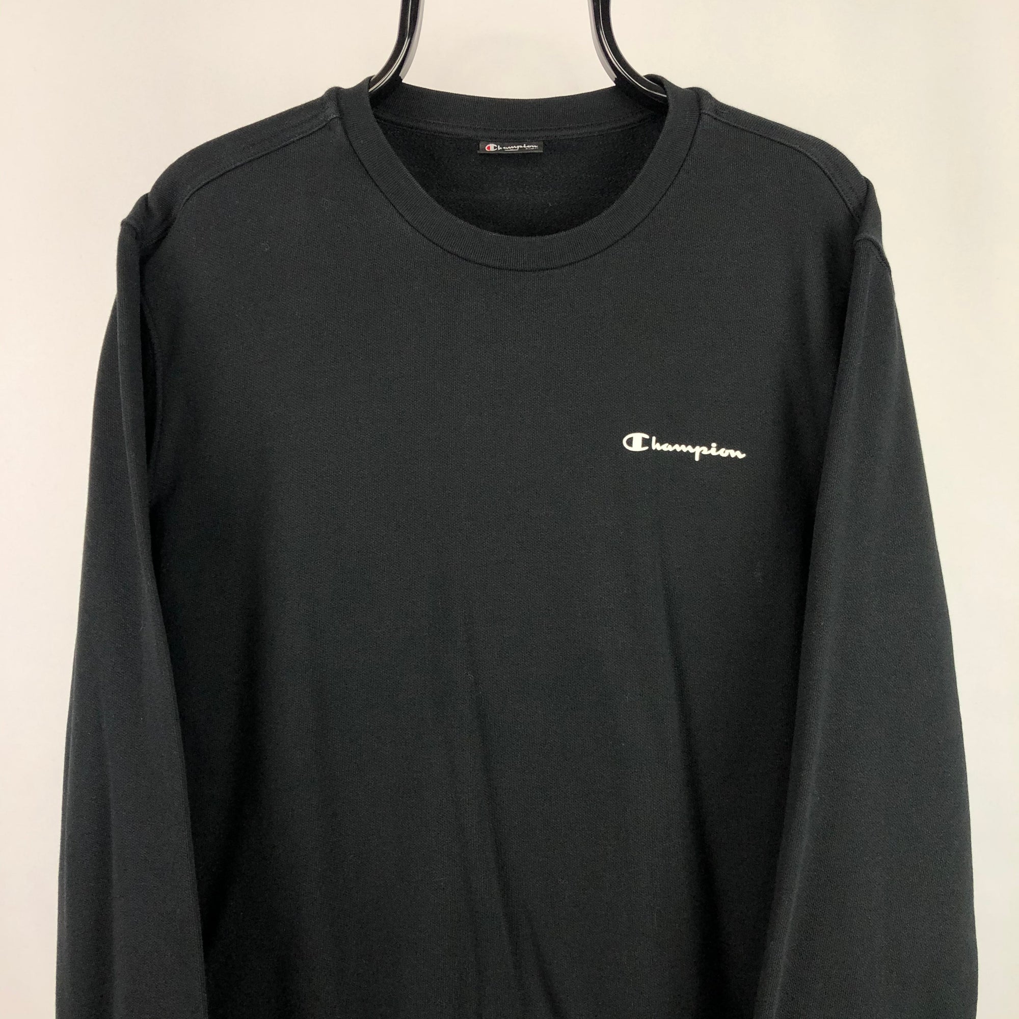 Champion Small Spellout Sweatshirt in Black - Men's Medium/Women's Large