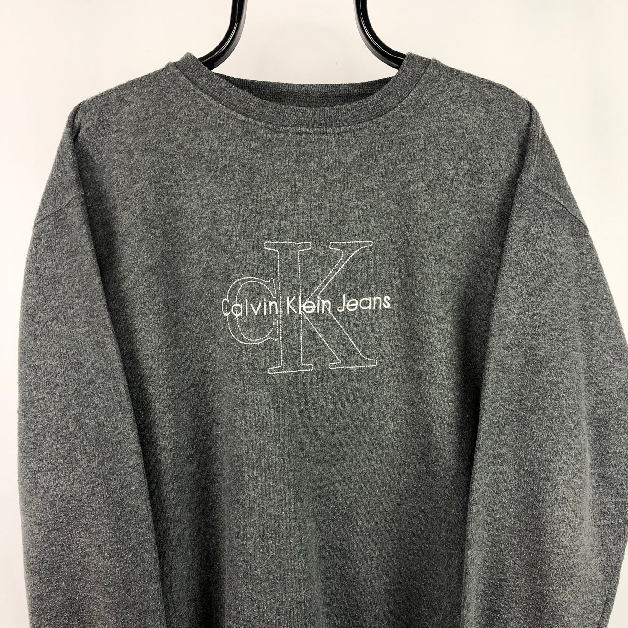 Vintage Calvin Klein Jeans Sweatshirt in Dark Grey - Men's Medium/Women's Large