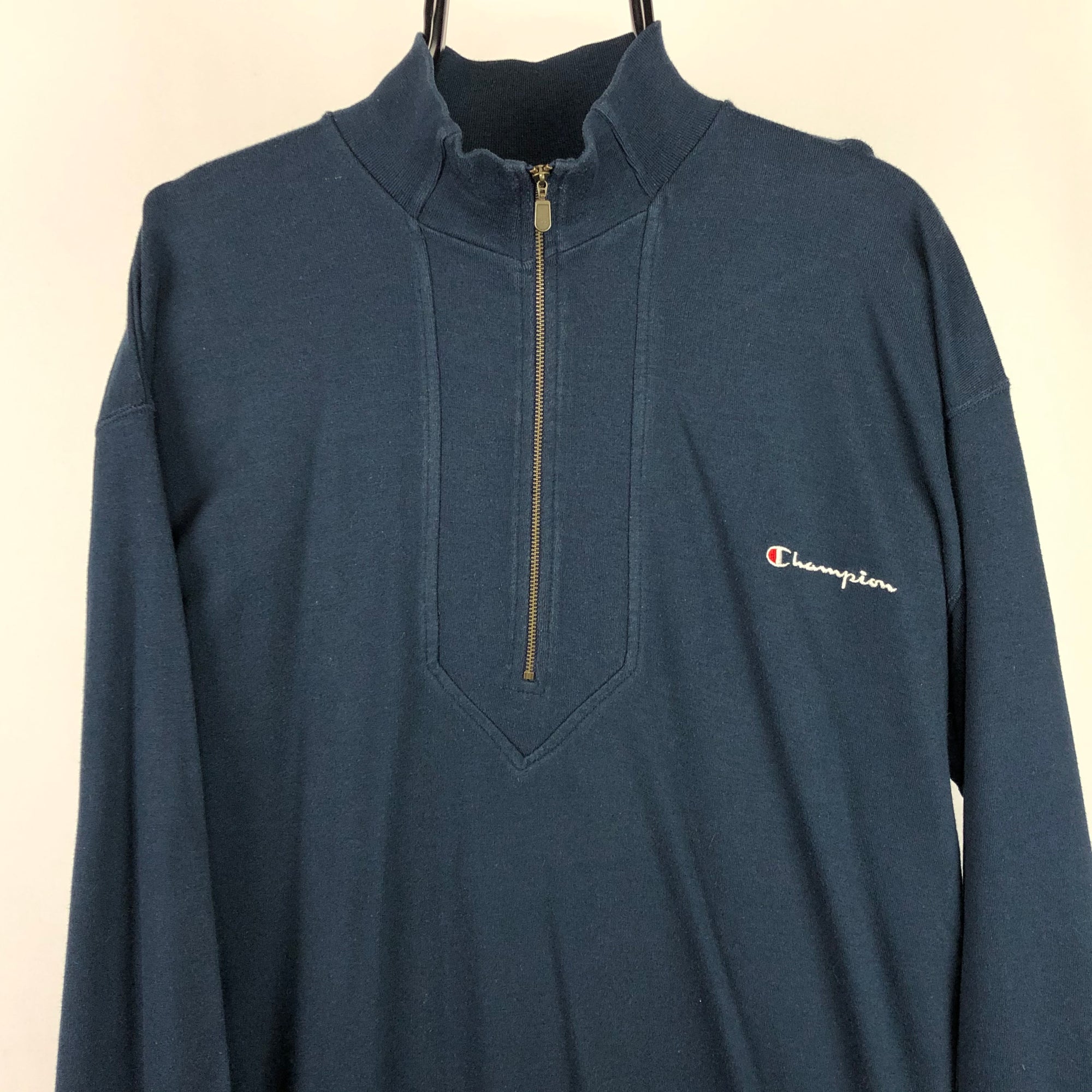 Vintage Champion 1/4 Zip Sweatshirt in Navy - Men's Medium/Women's Large