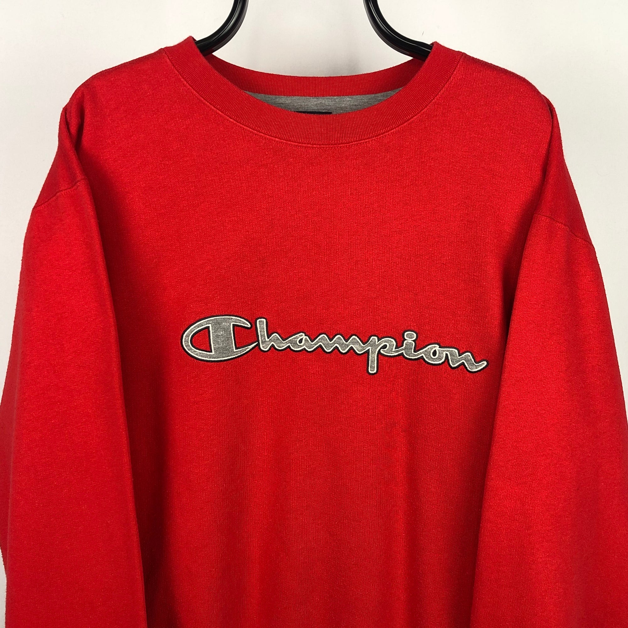 Vintage Champion Spellout Sweatshirt in Red - Men's Large/Women's XL