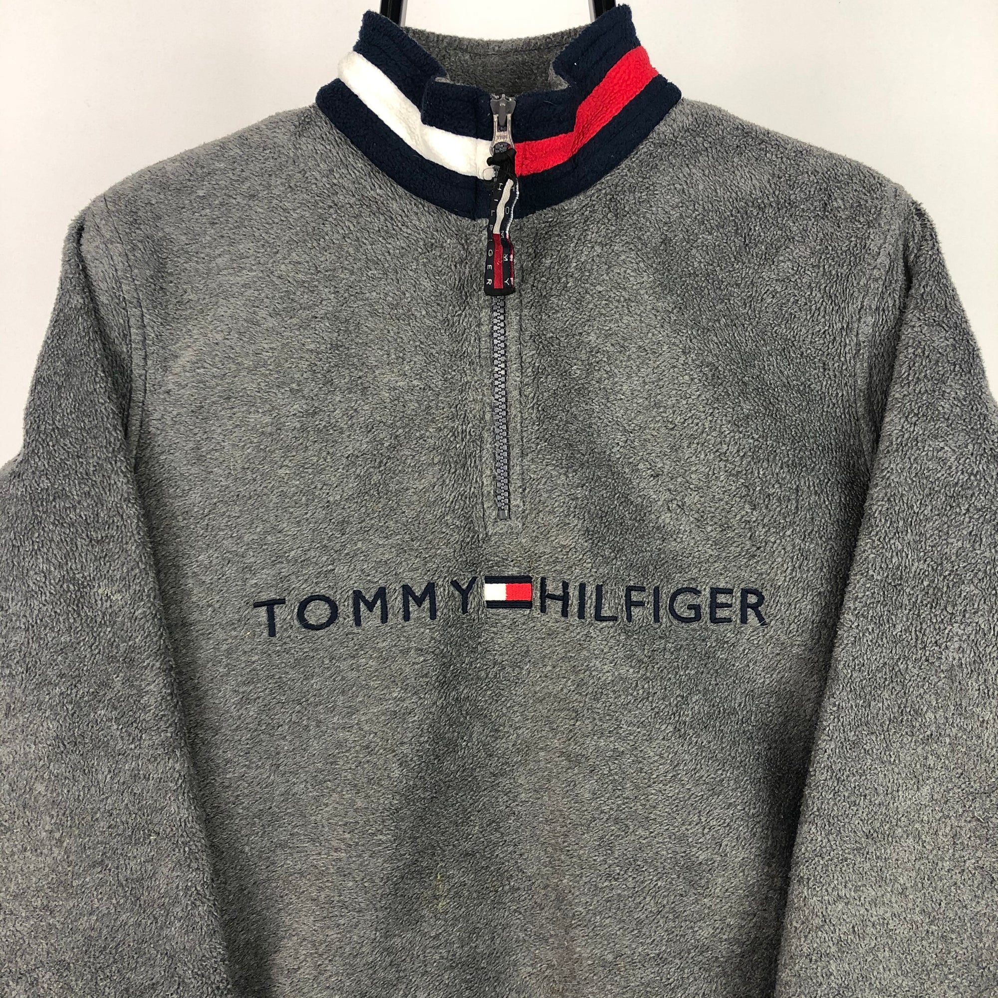 Vintage Tommy Hilfiger Spellout Fleece in Grey - Men's XS/Women's Small