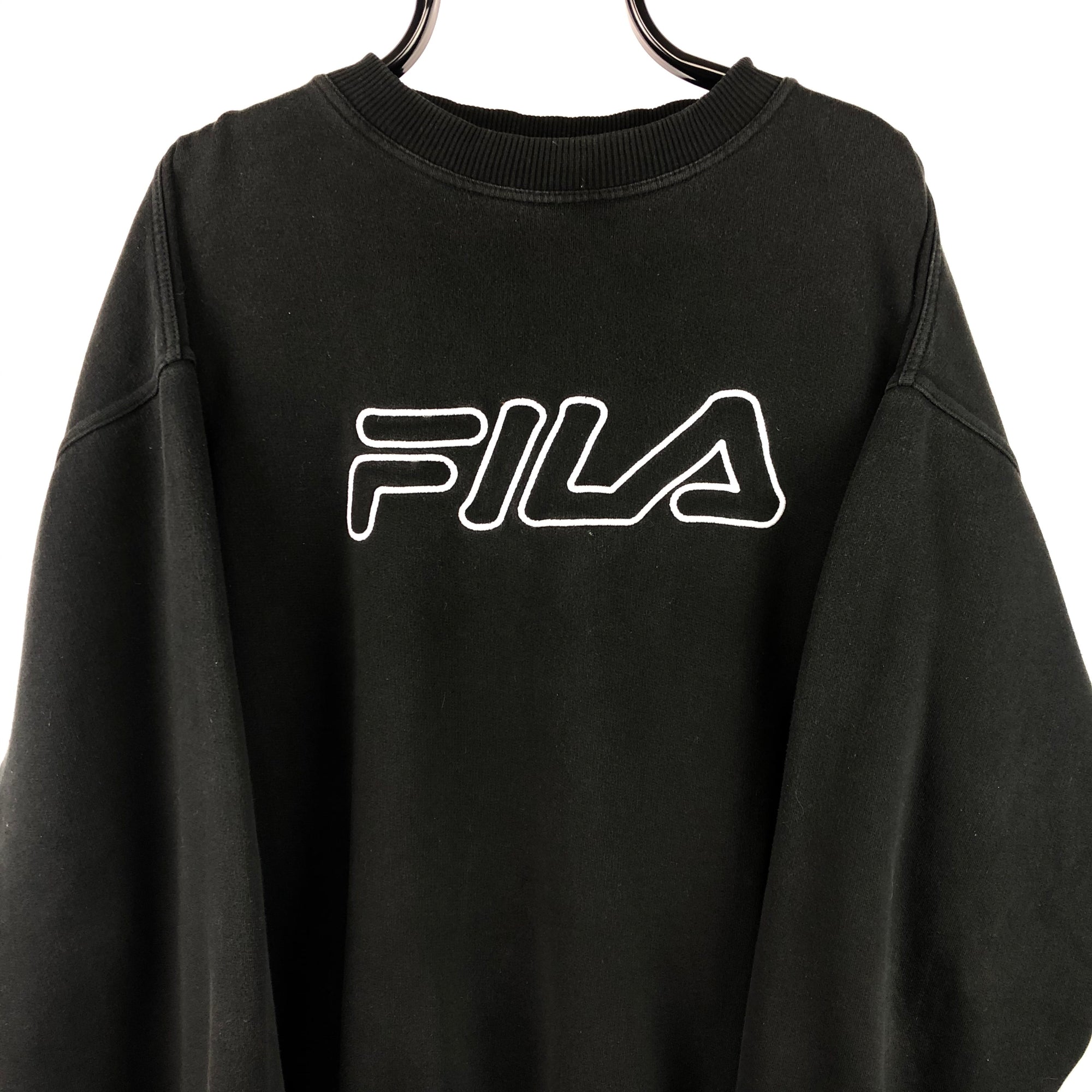 Vintage 90s Fila Spellout Sweatshirt in Black/White - Men's XL/Women's XXL