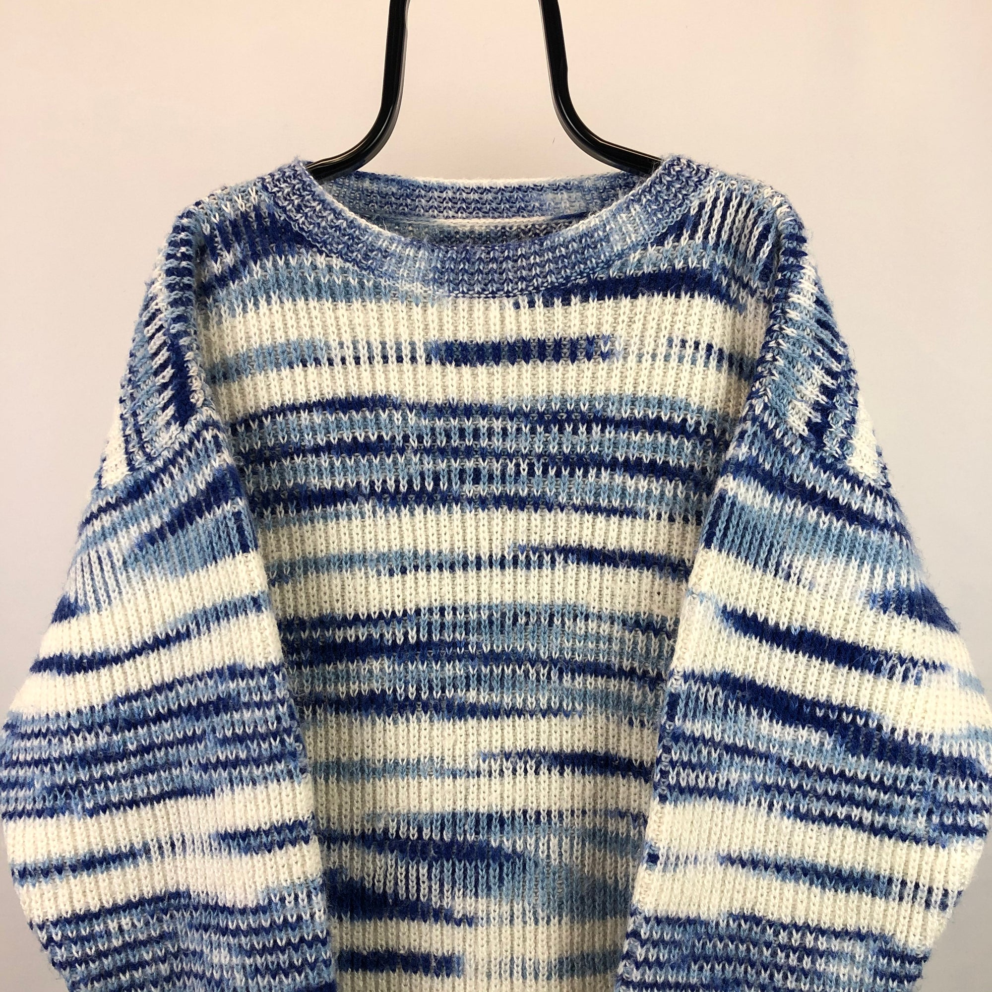 Vintage Heavy Knit Jumper in Blue/White - Men's Large/Women's XL