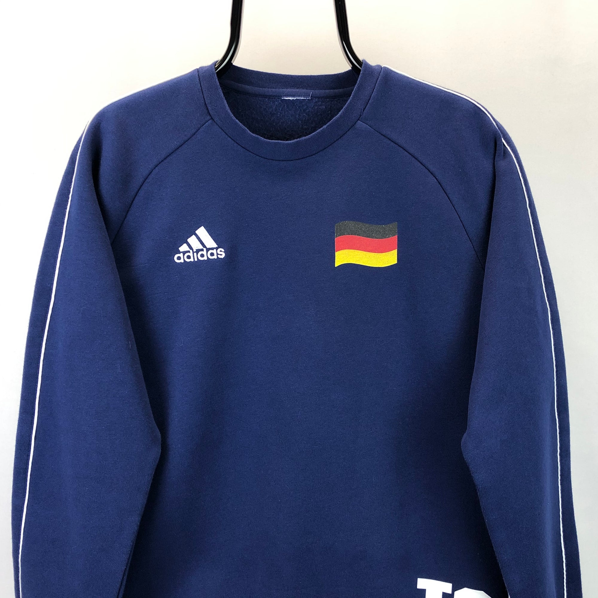 Vintage Adidas Embroidered Small Logo Germany Sweatshirt in Navy - Men's Small/Women's Medium