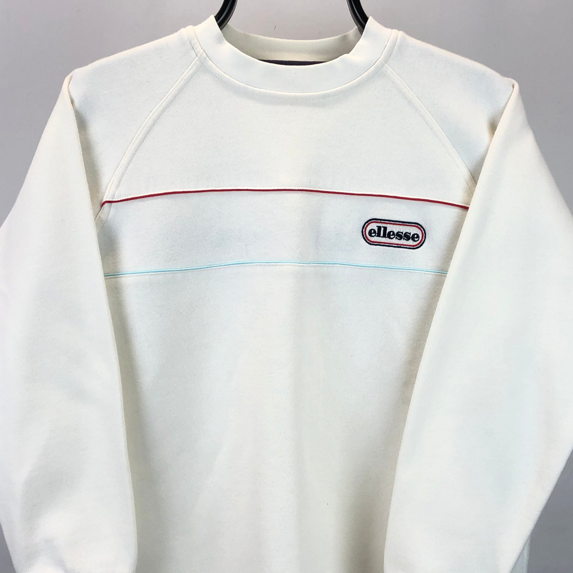 Vintage 90s Ellesse Embroidered Small Logo Sweatshirt in White - Men's Small/Women's Medium