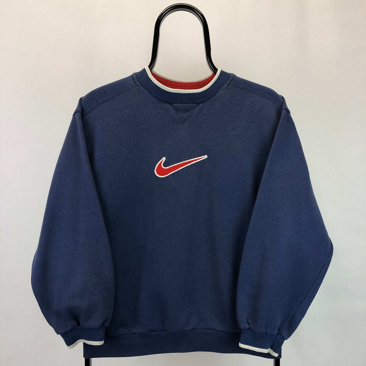 Vintage 90s Nike Embroidered Centre Swoosh Sweatshirt In Navyred Me Vintique Clothing 2692