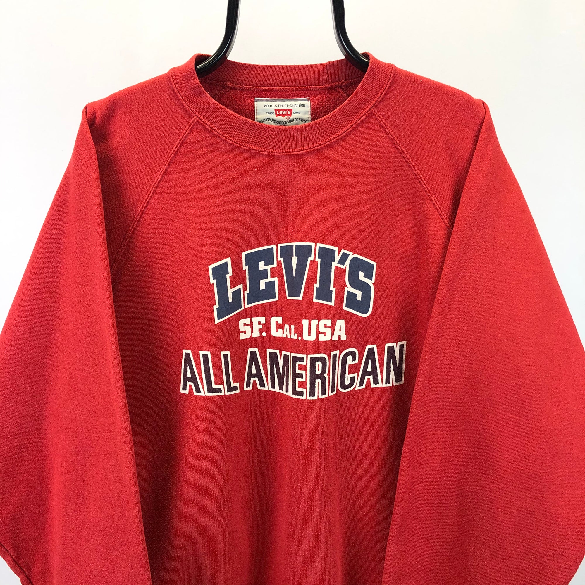 Vintage 90s Levi's Spellout Sweatshirt in Red - Men's XL/Women's XXL