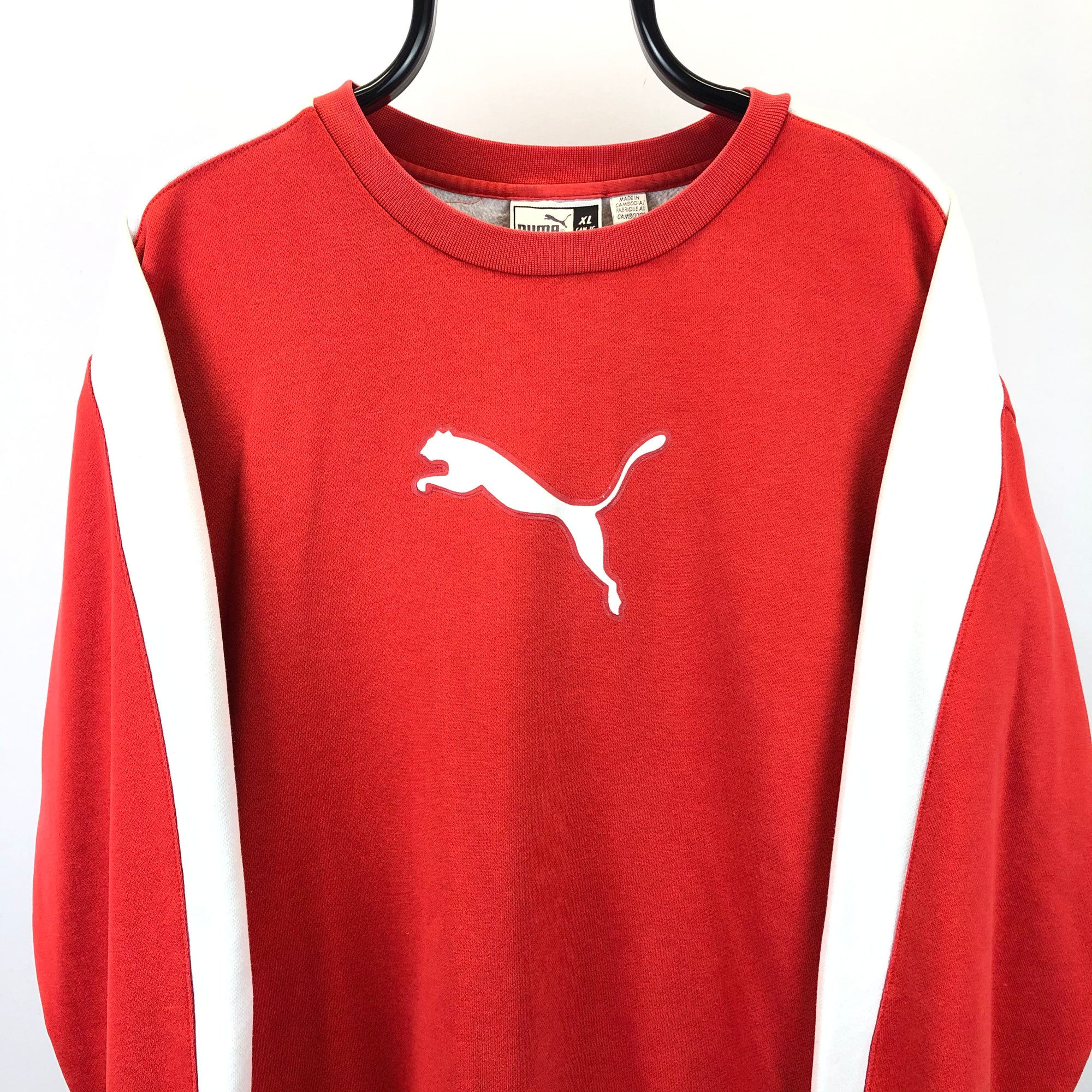 Vintage Puma Big Logo Sweatshirt in Red/White - Men's XL/Women's XXL