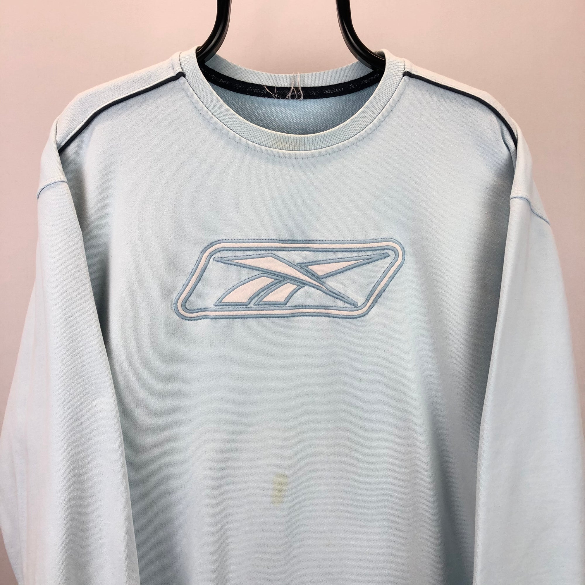 Vintage 90s Reebok Sweatshirt in Baby Blue - Men's Large/Women's XL