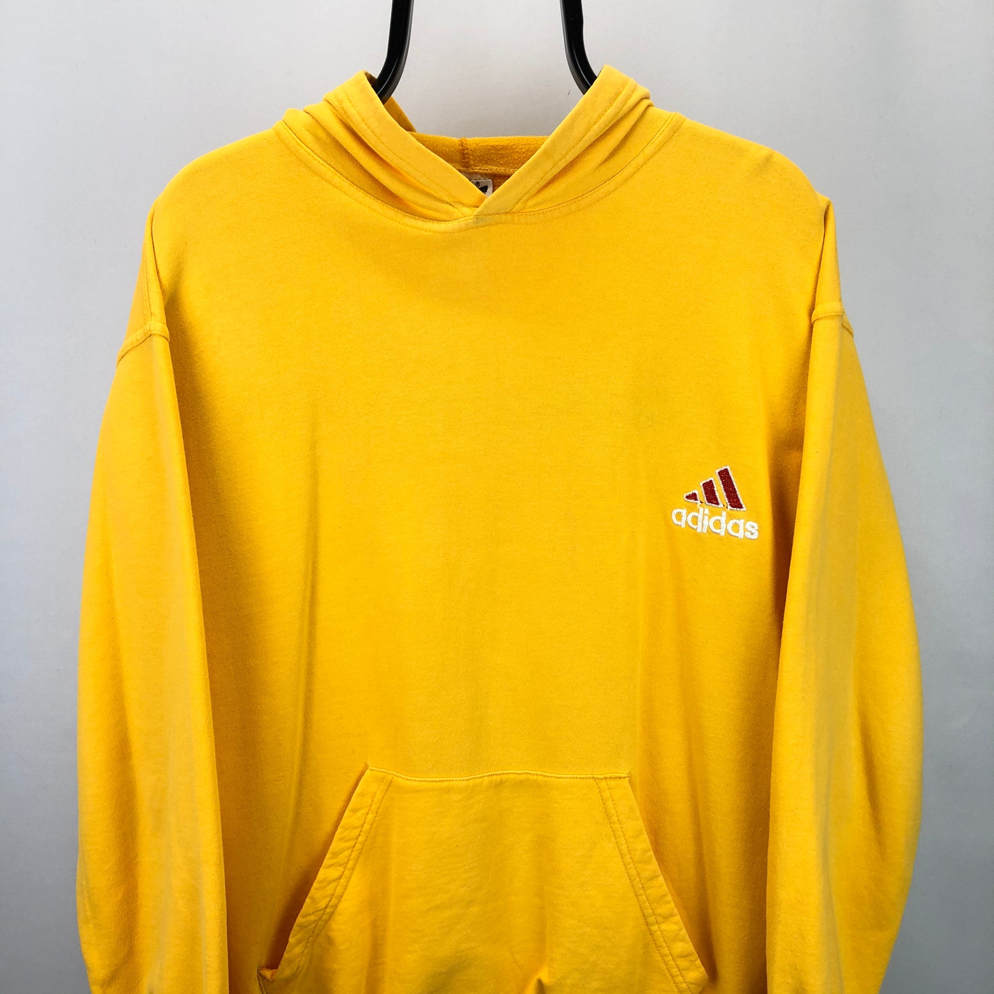 Vintage 90s Adidas Spellout Hoodie in Yellow - Men's Medium/Women's Large