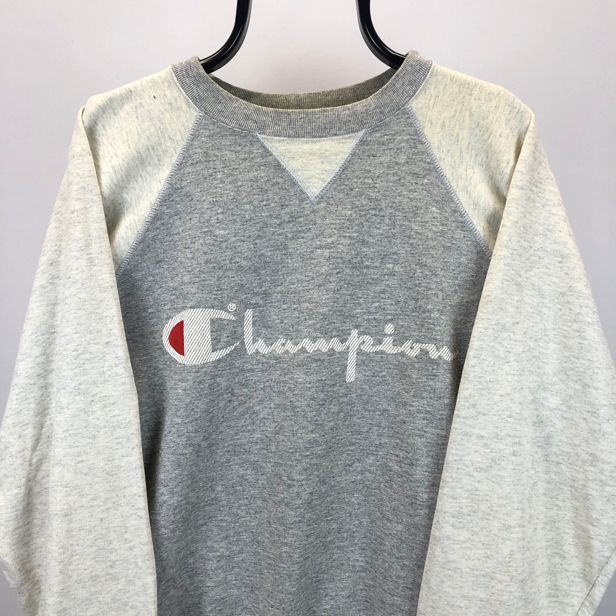 Vintage 80s Champion Spellout Sweatshirt in Grey - Men's Medium/Women's Large