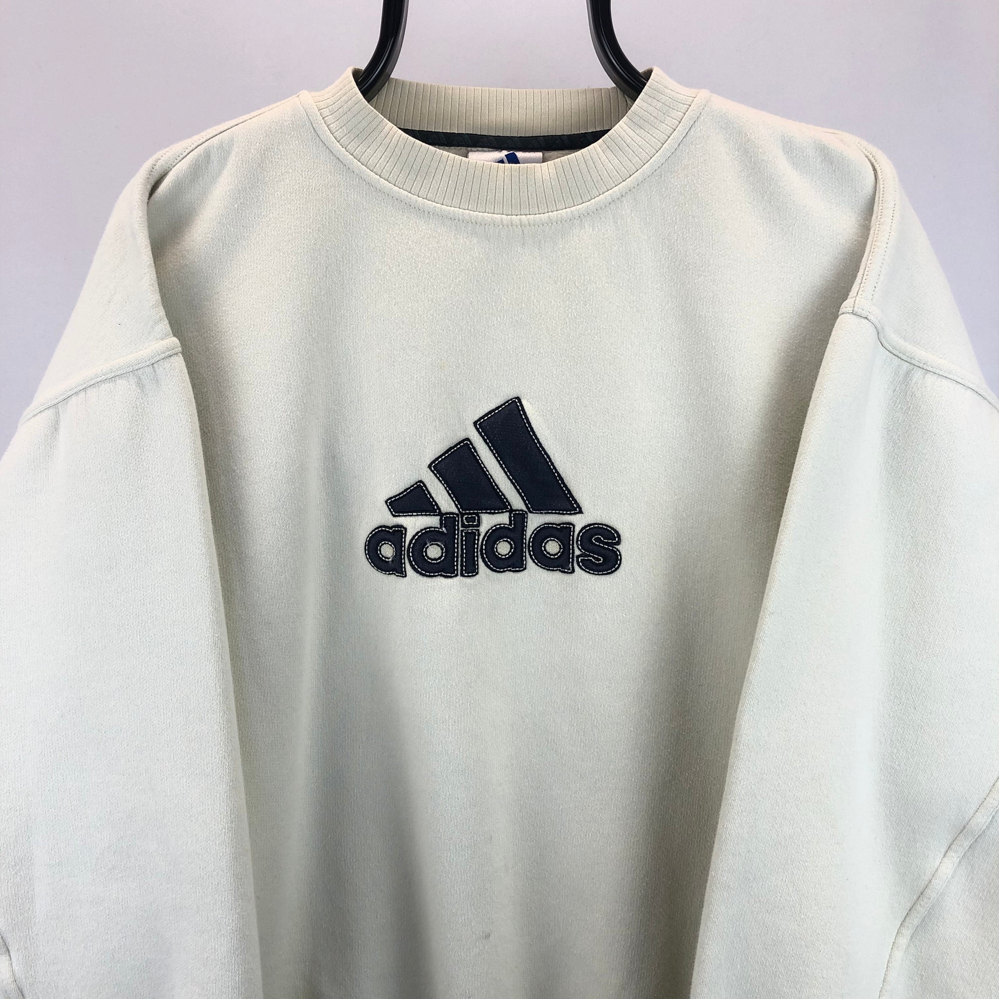 Vintage 90s Adidas Spellout Sweatshirt in Cream - Men's Medium/Women's Large