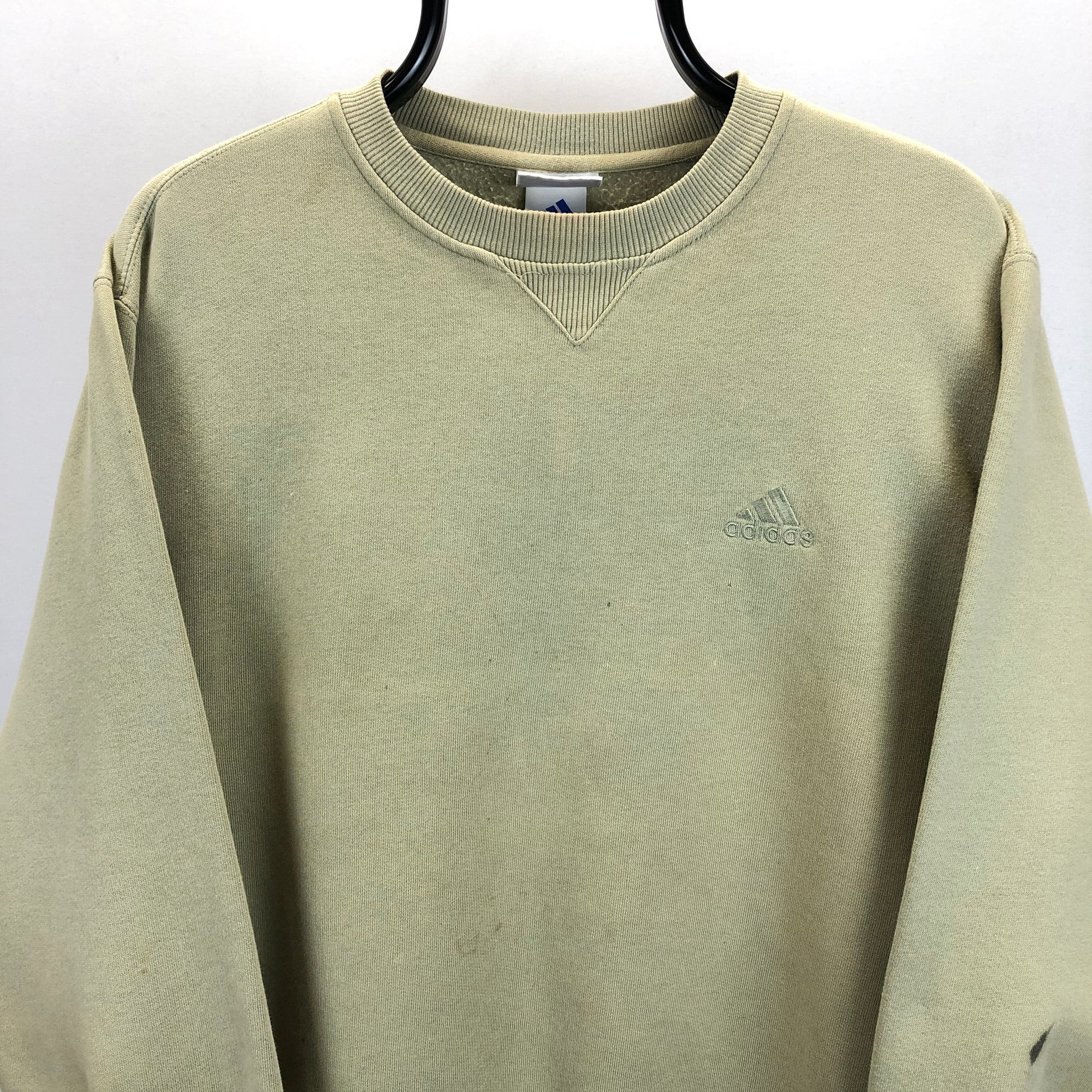 Vintage 90s Adidas Embroidered Small Logo Sweatshirt in Beige - Men's Medium/Women's Large