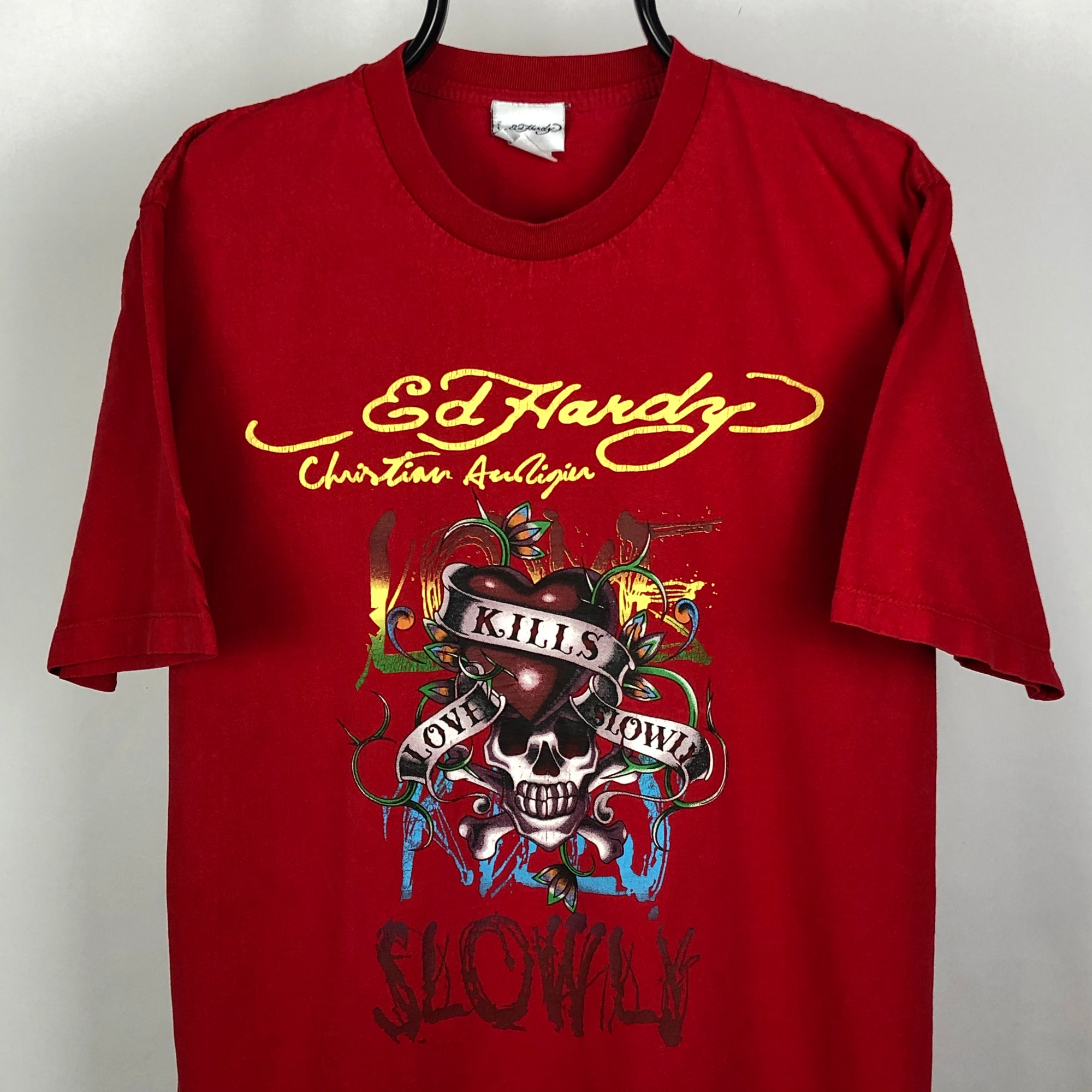 Ed Hardy 'Love Kills Slowly' Tee in Red - Men's Large/Women's XL