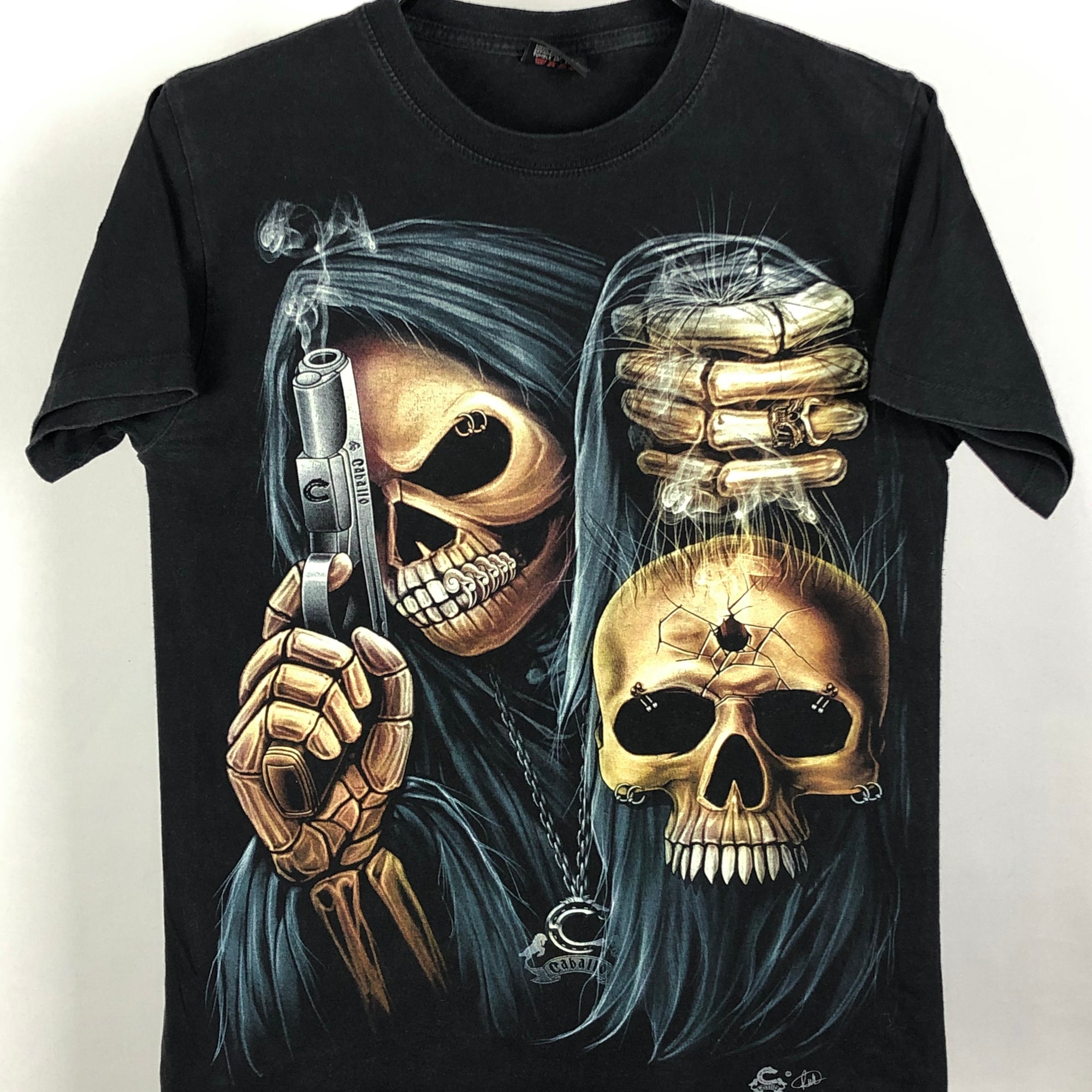 Vintage Smoking Gun & Skull Tee - Men's Small/Women's Medium