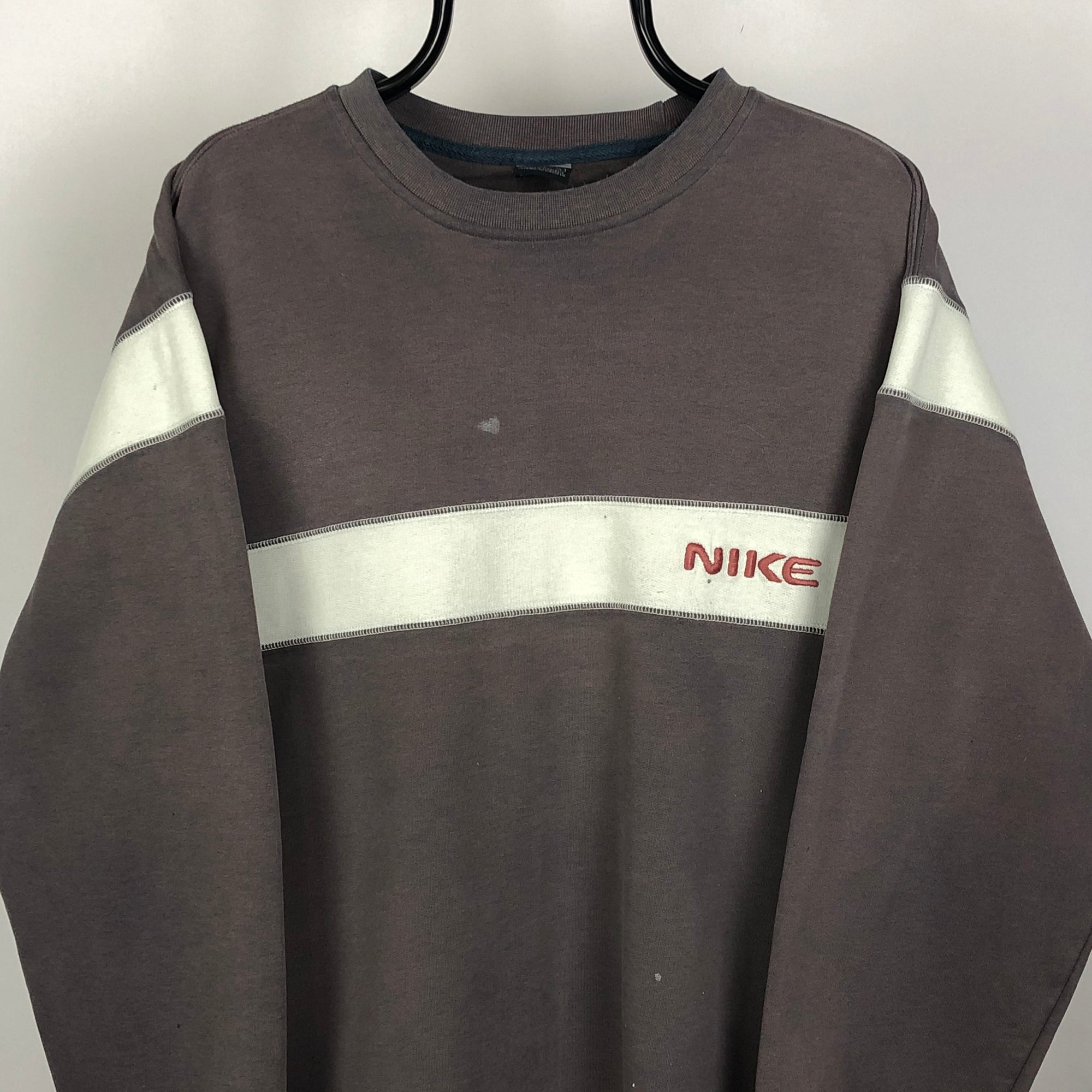 Vintage Nike Spellout Sweatshirt in Washed Brown/Beige - Men's Large/Women's XL