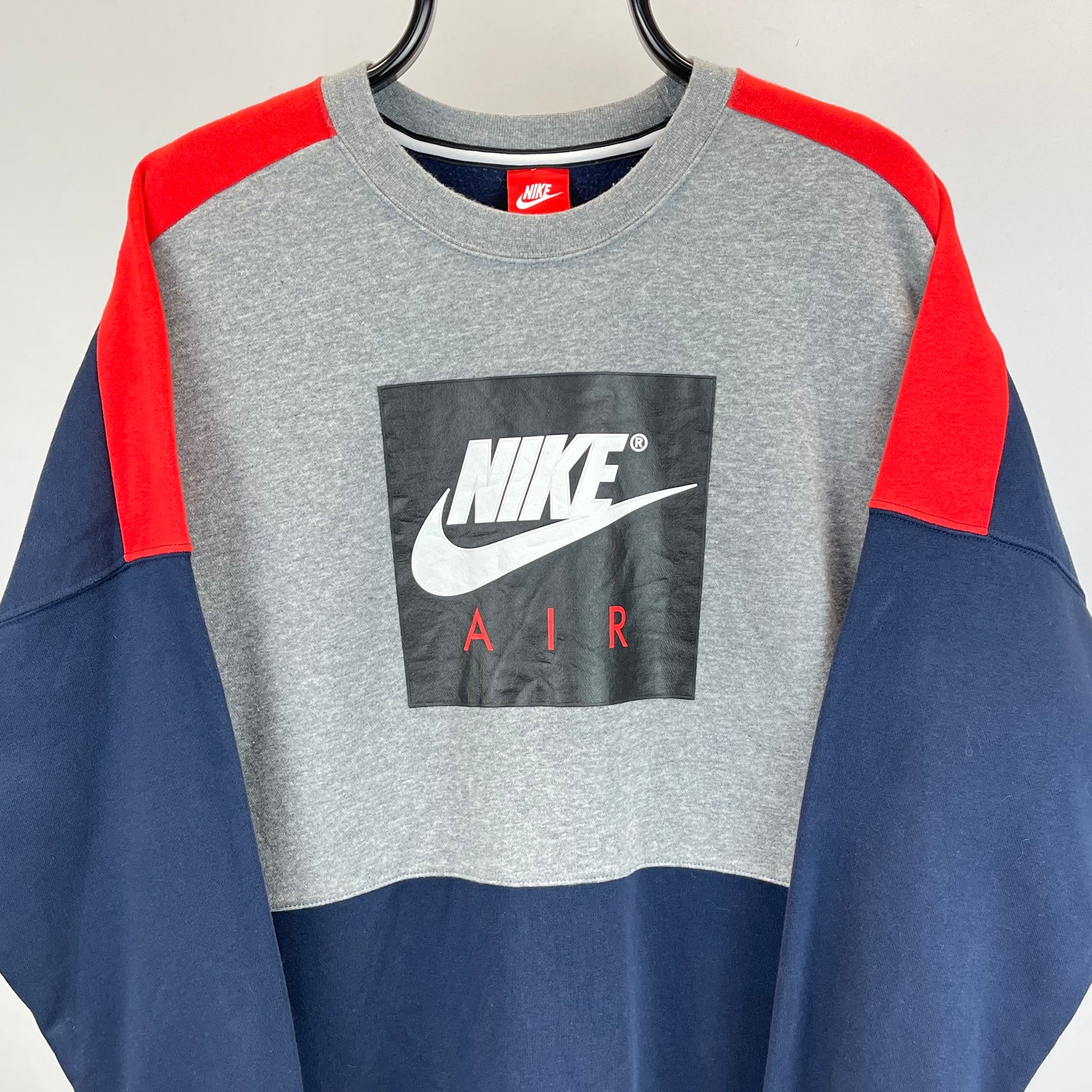 NIKE AIR COLOURBLOCK SWEATSHIRT IN RED, GREY & NAVY - MEN'S LARGE/WOMEN'S XL