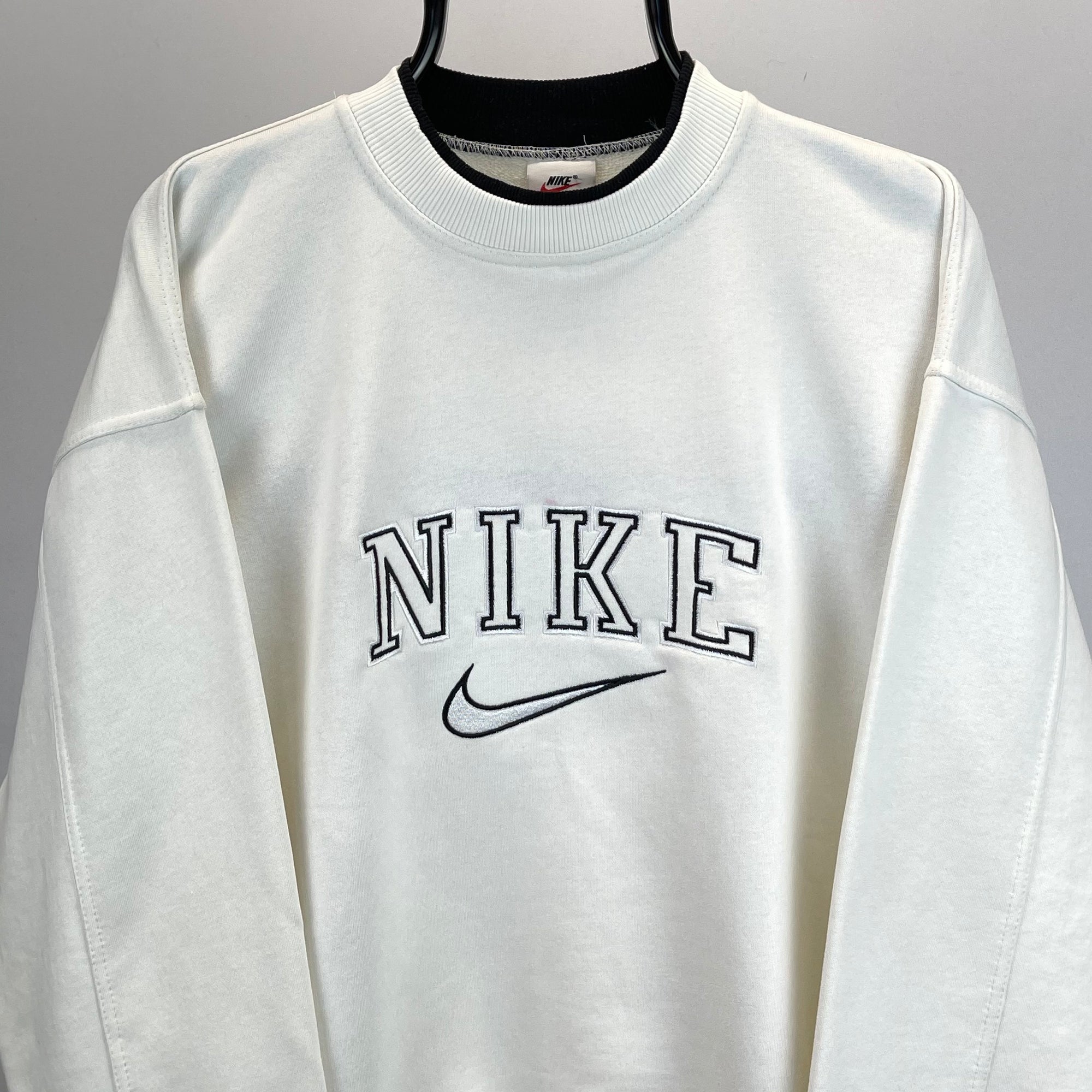 VINTAGE NIKE SPELLOUT SWEATSHIRT IN WHITE - MEN'S LARGE/WOMEN'S XL