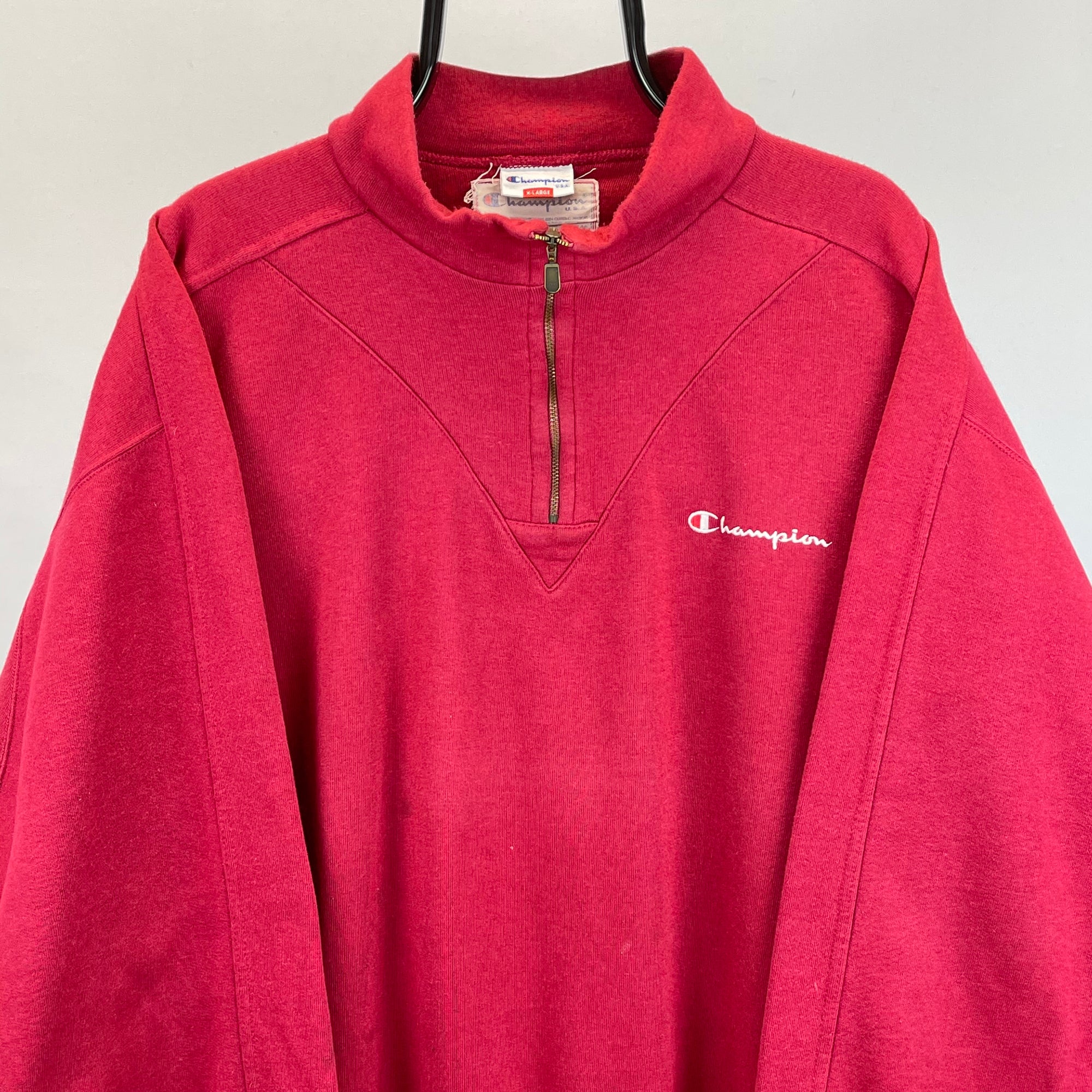 VINTAGE 90S CHAMPION 1/4 ZIP SWEATSHIRT IN RED - MEN'S XL/WOMEN'S XXL