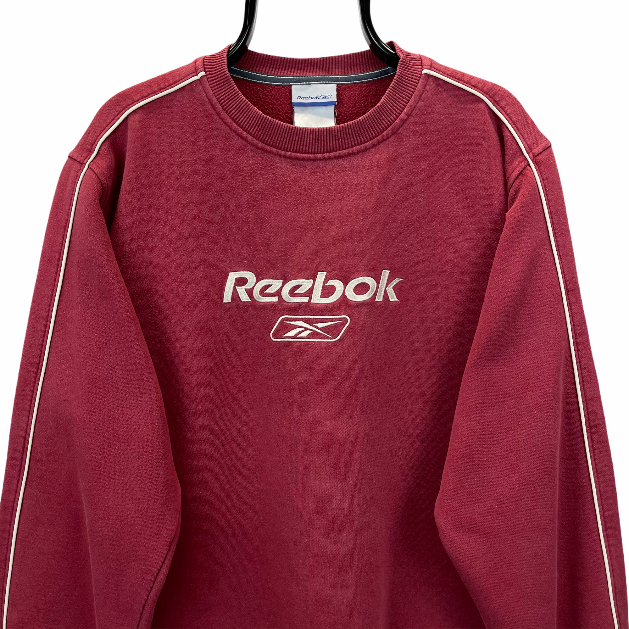 VINTAGE REEBOK SPELLOUT SWEATSHIRT IN DEEP RED - MEN'S LARGE/WOMEN'S XL