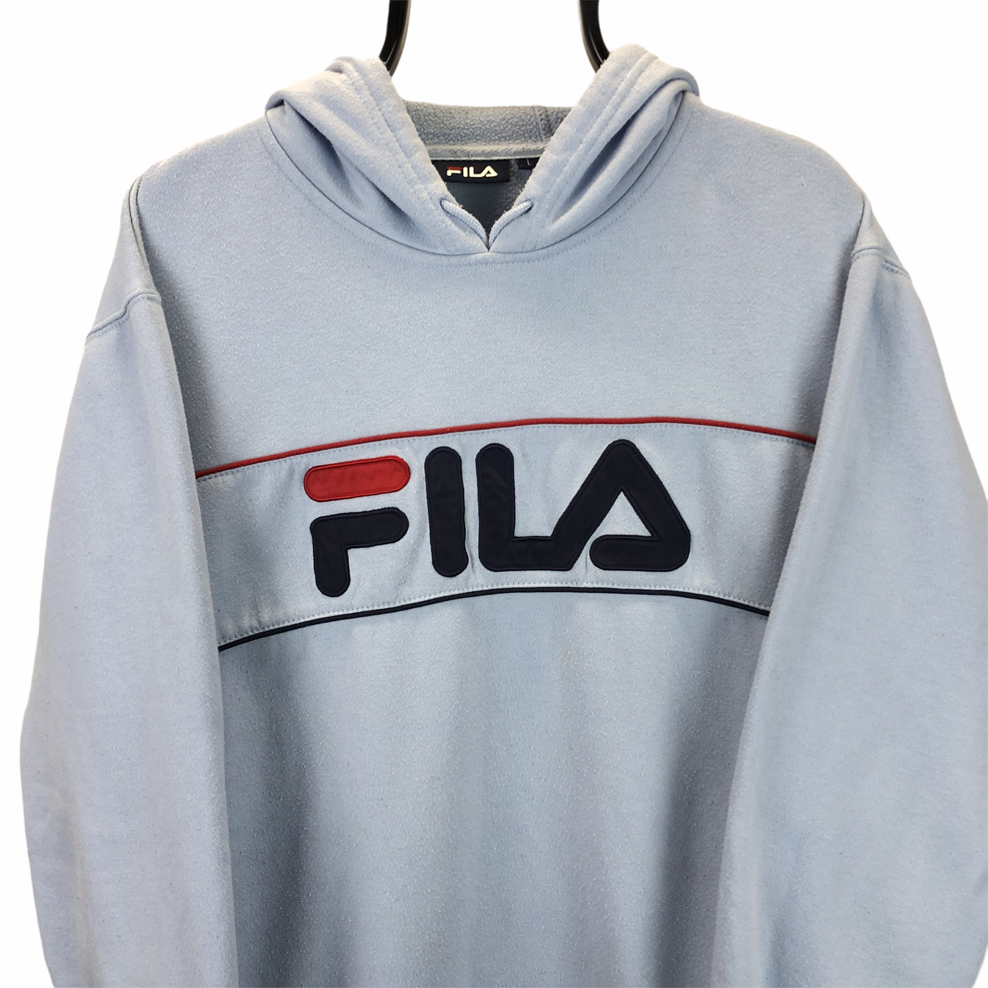 Fila Spellout Hoodie in Baby Blue - Men's Medium/Women's Large