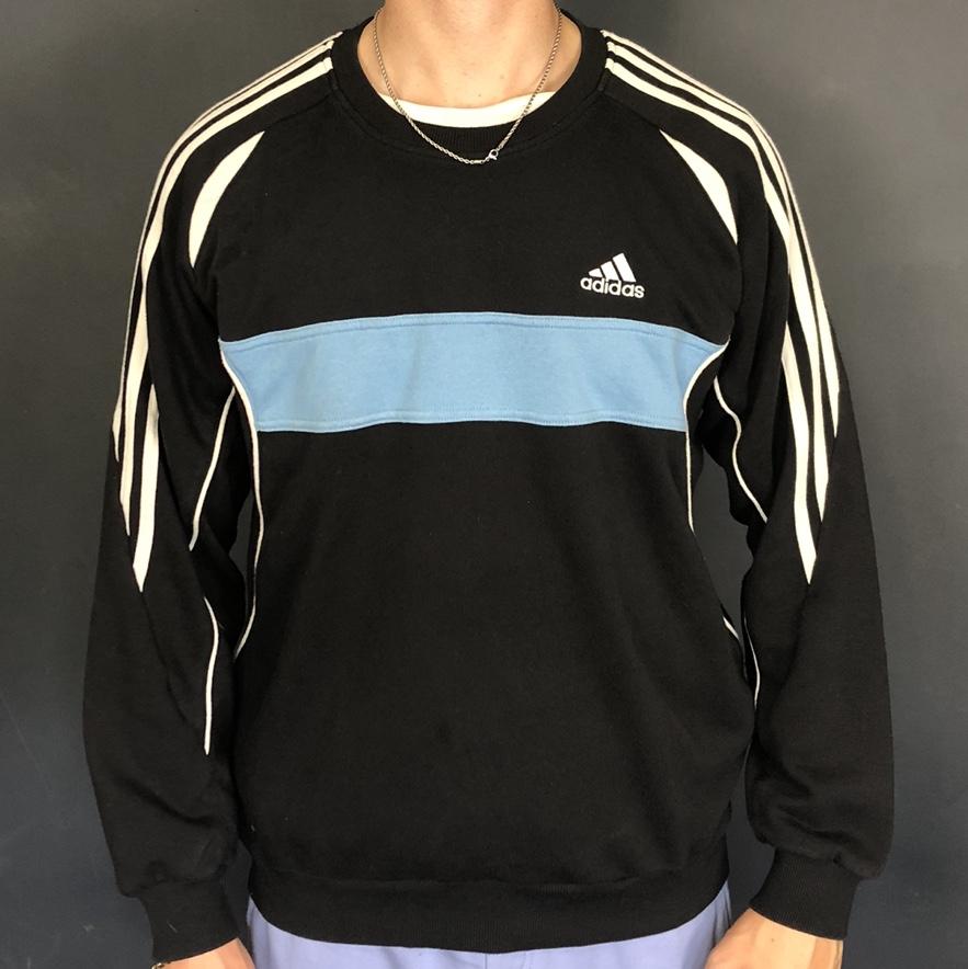 Vintage Adidas Sweatshirt in Black, White & Baby Blue - Vintique Clothing