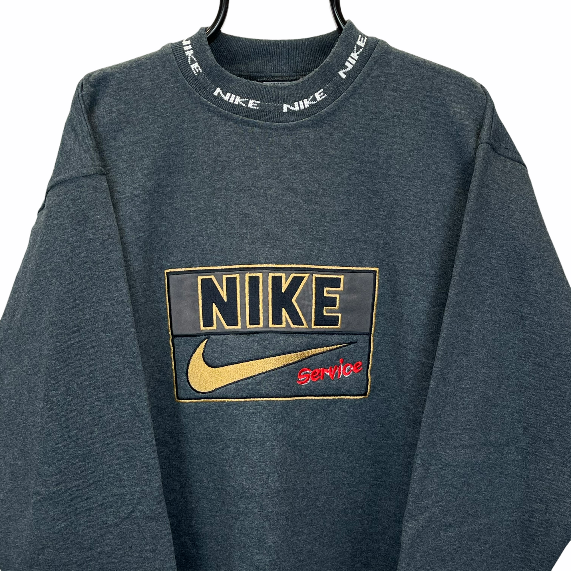 VINTAGE 90S NIKE SPELLOUT SWEATSHIRT IN CHARCOAL - MEN'S LARGE/WOMEN'S XL