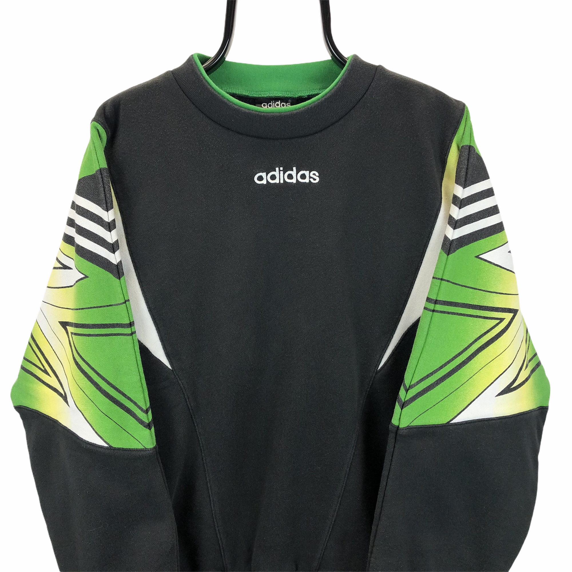 Vintage 80s Adidas Sweatshirt in Black/Reptile Green - Men's Large/Women's XL