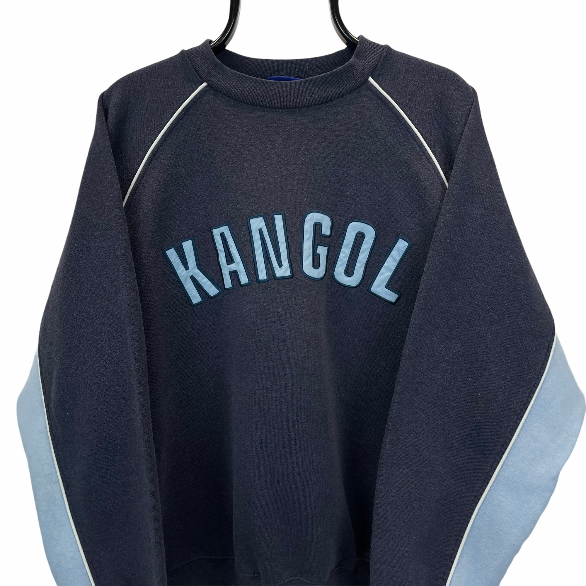 VINTAGE 90S KANGOL SPELLOUT SWEATSHIRT IN NAVY & BABY BLUE - MEN'S LARGE/WOMEN'S XL