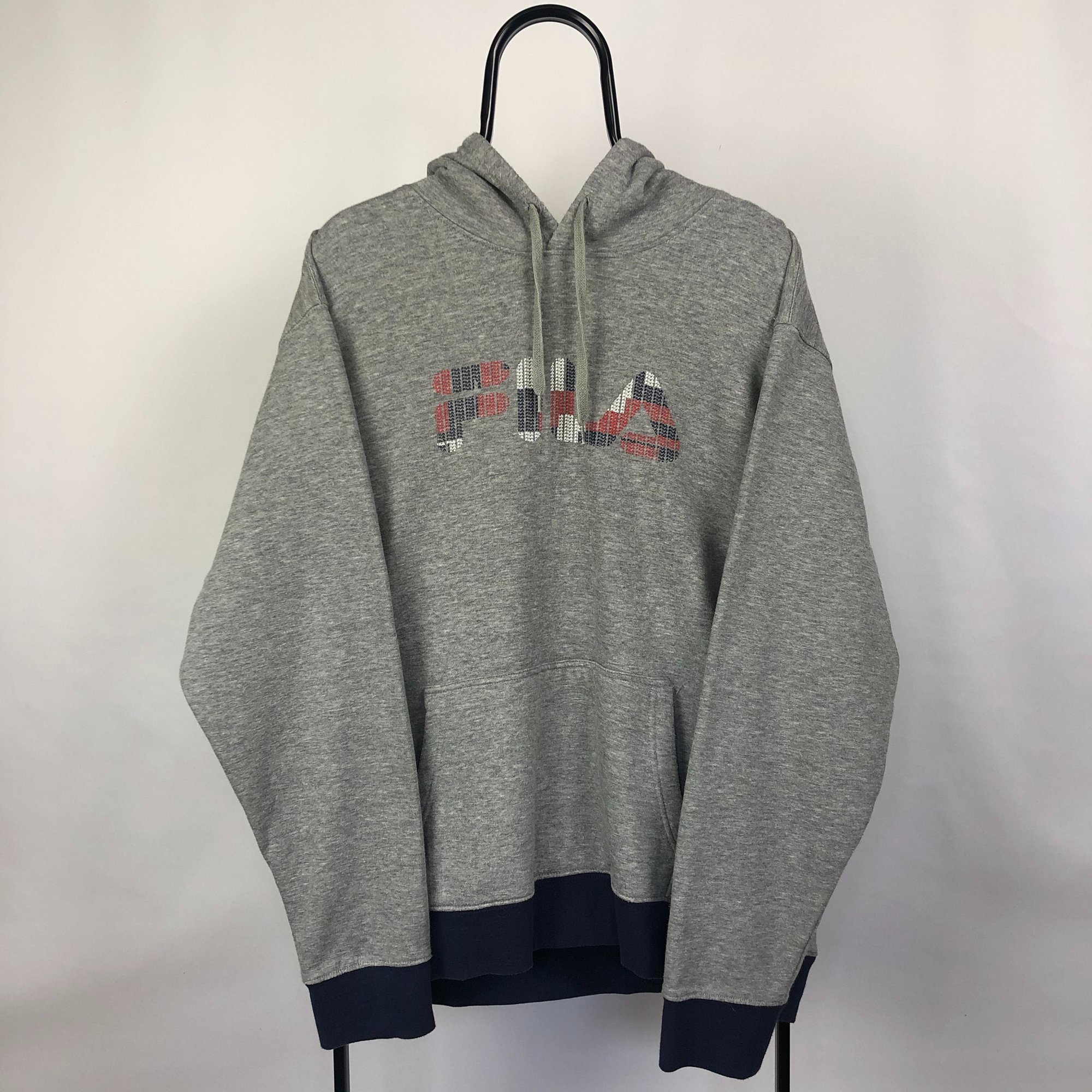 Vintage Fila Spellout Hoodie in Grey - Men's XL/Women's XXL