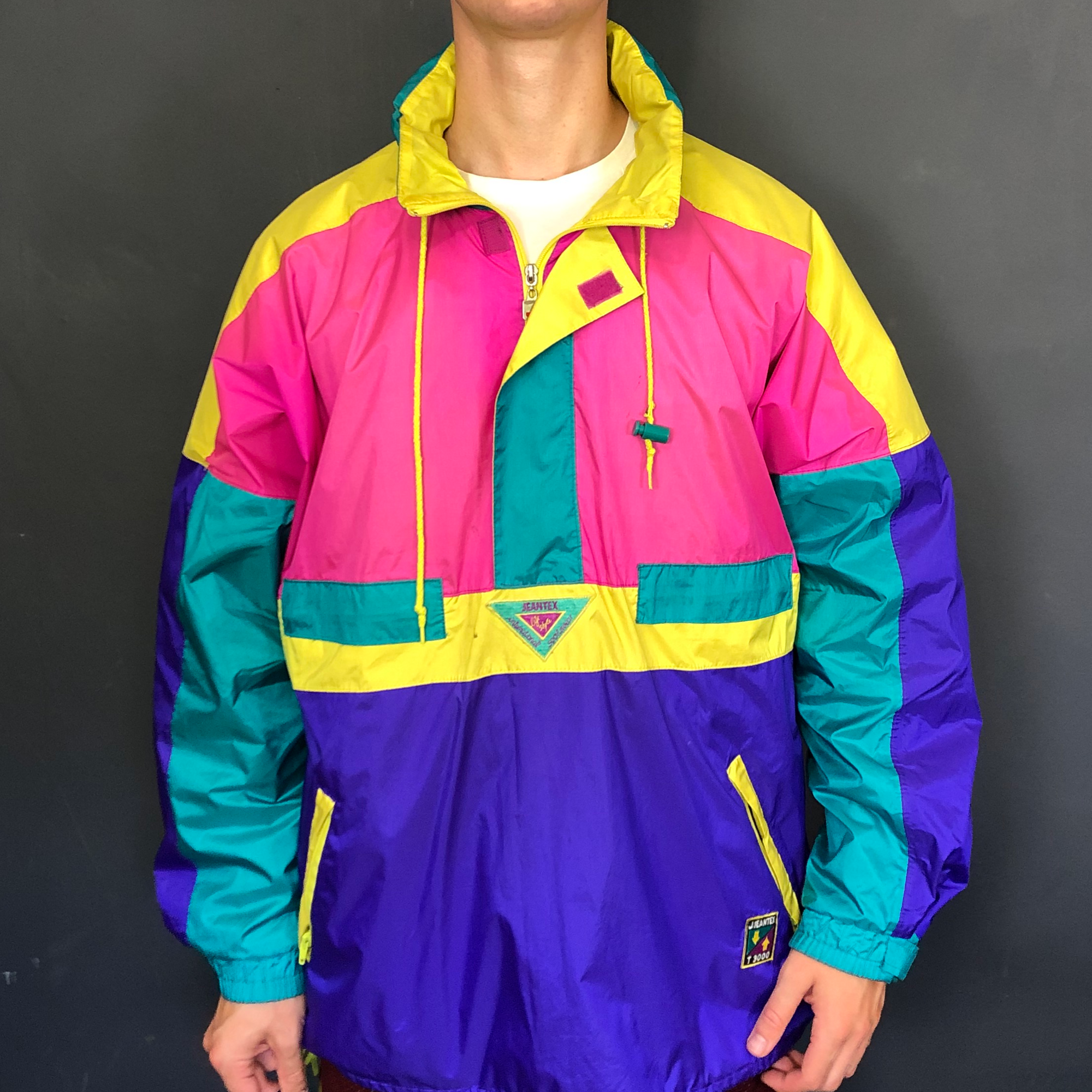 VINTAGE Neon Block RAIN JACKET - LARGE - Vintique Clothing