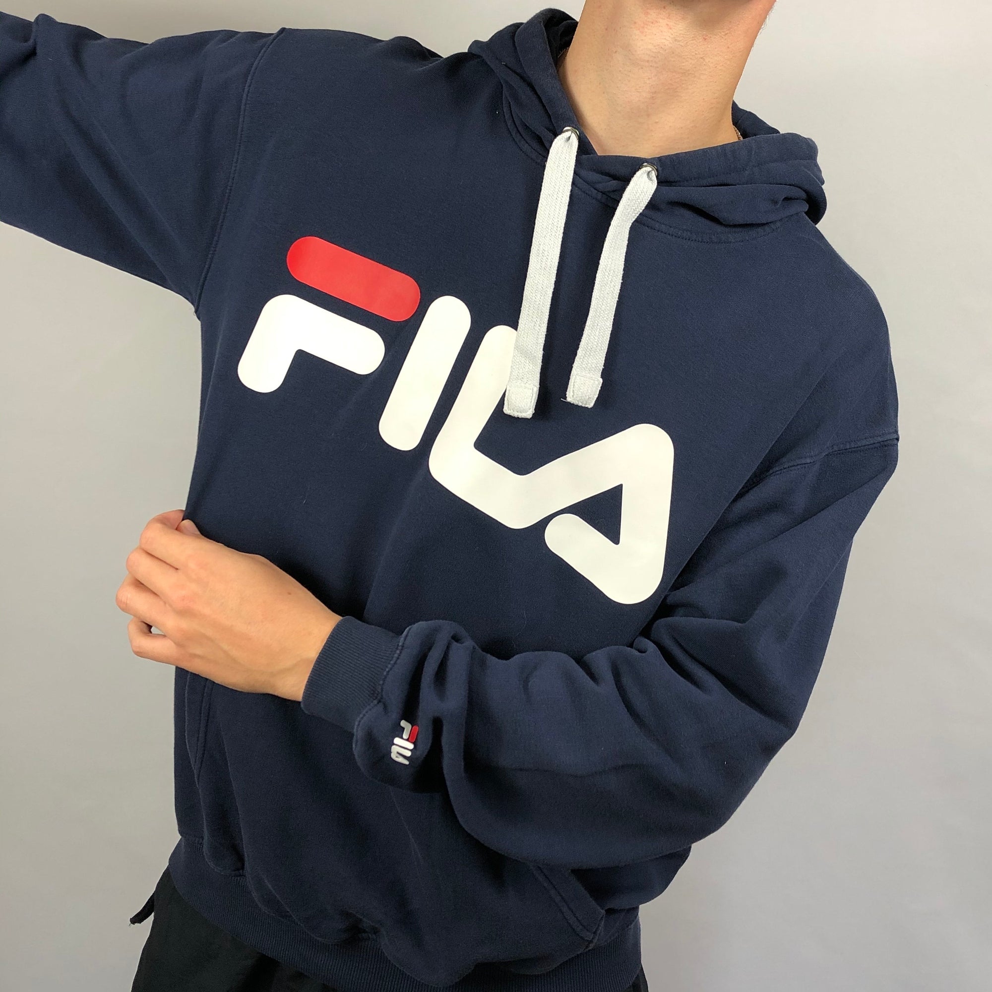 Fila Spellout Hoodie in Navy - Medium