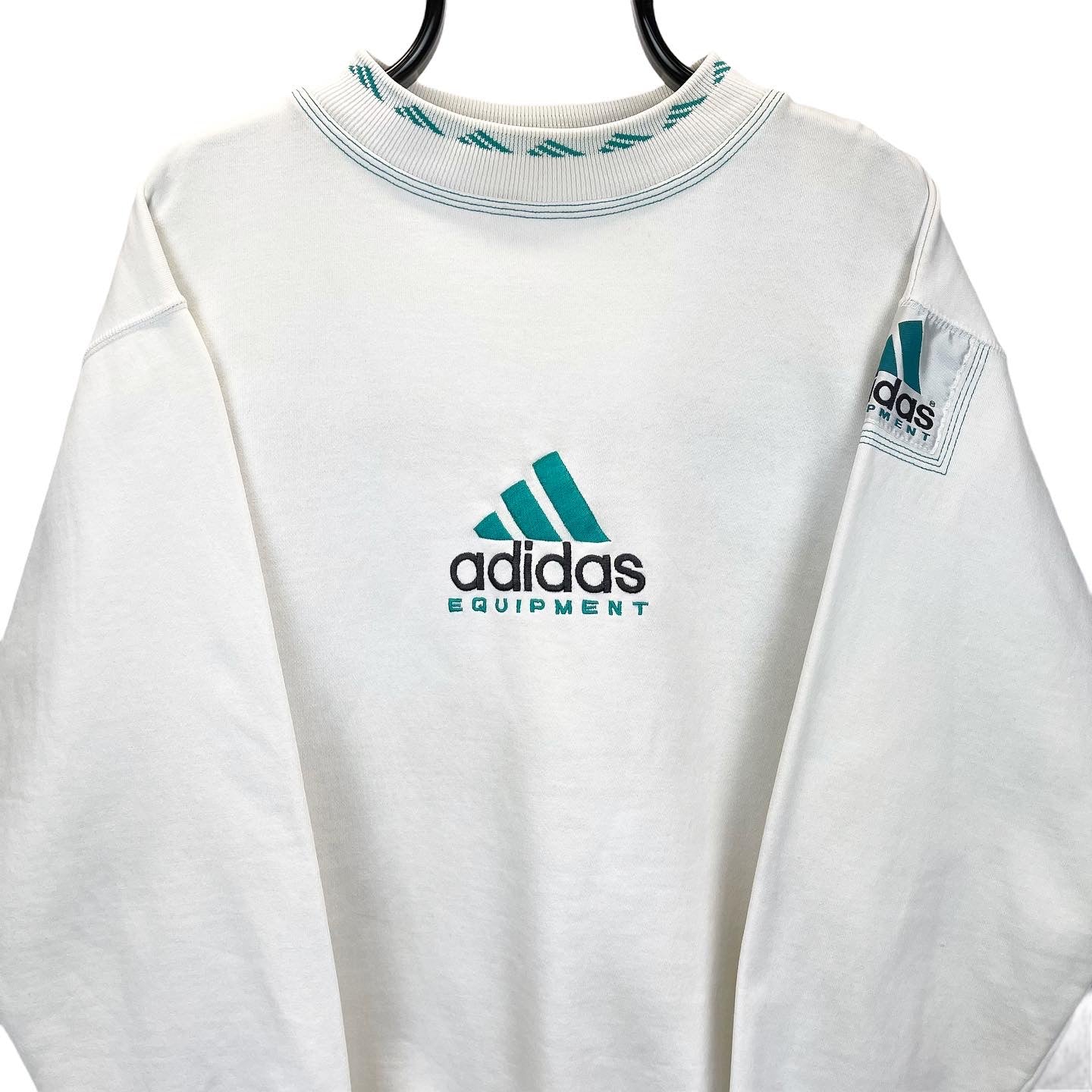 VINTAGE 80S ADIDAS EQUIPMENT SPELLOUT SWEATSHIRT IN WHITE - MEN'S LARGE/WOMEN'S XL