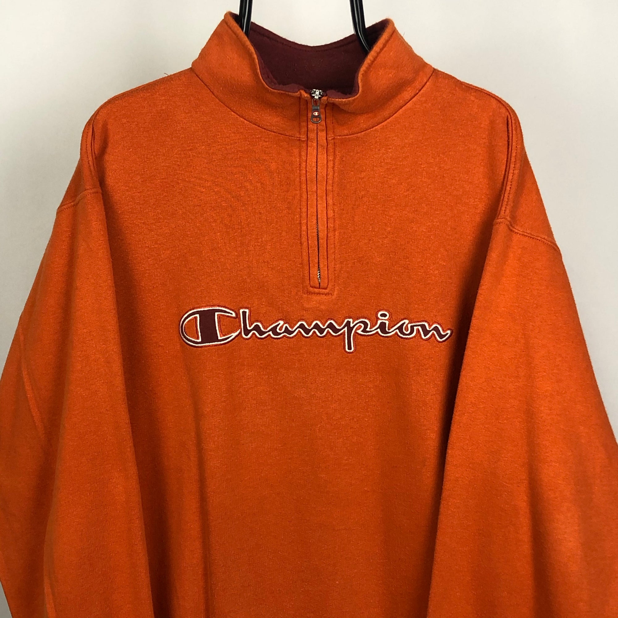 Vintage Champion 1/4 Zip Sweatshirt in Orange - Men’s Large/Women’s XL