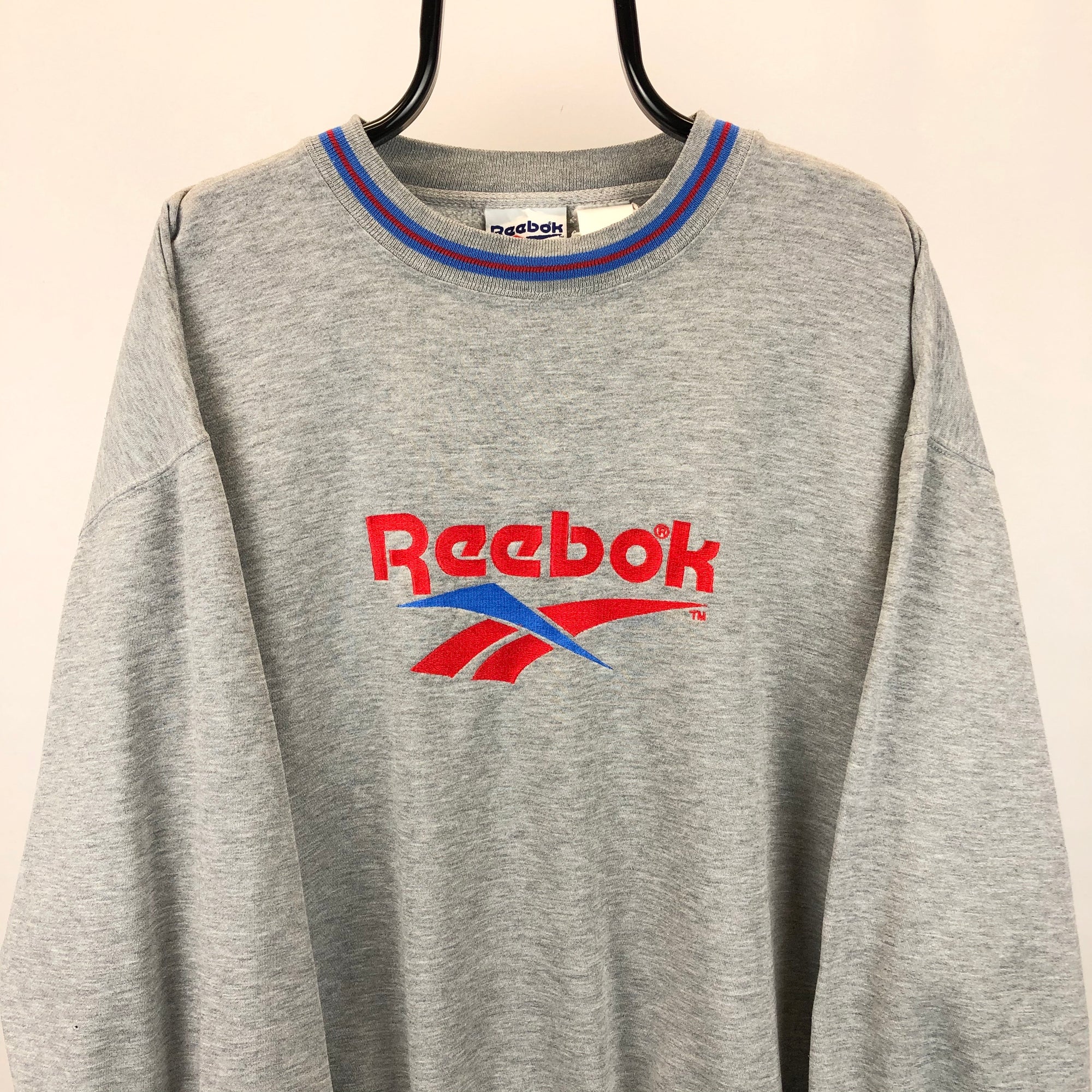 Vintage 90s Reebok Spellout Sweatshirt in Grey - Men's XL/Women's XXL