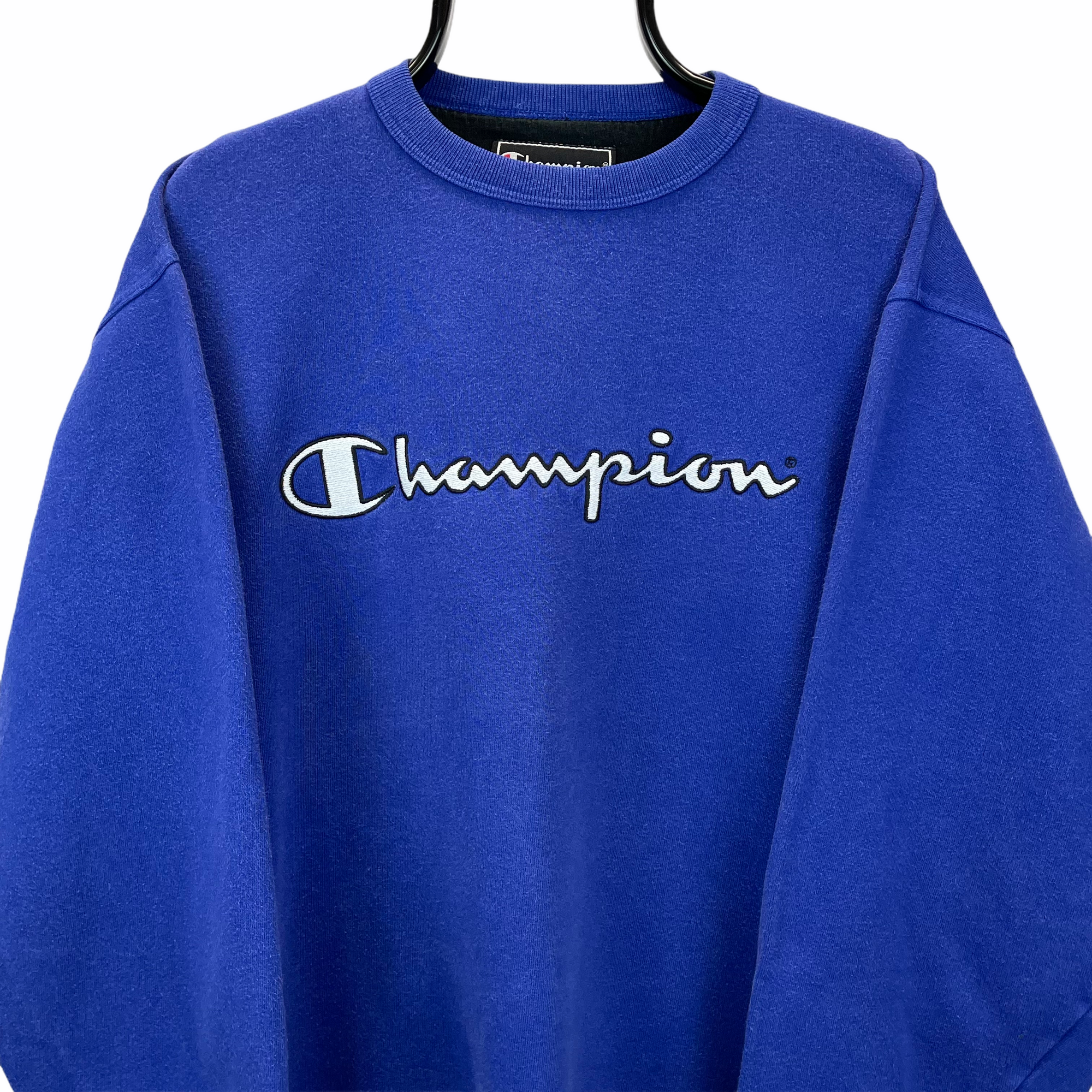 VINTAGE CHAMPION SPELLOUT SWEATSHIRT IN DEEP BLUE - MEN'S LARGE/WOMEN'S XL