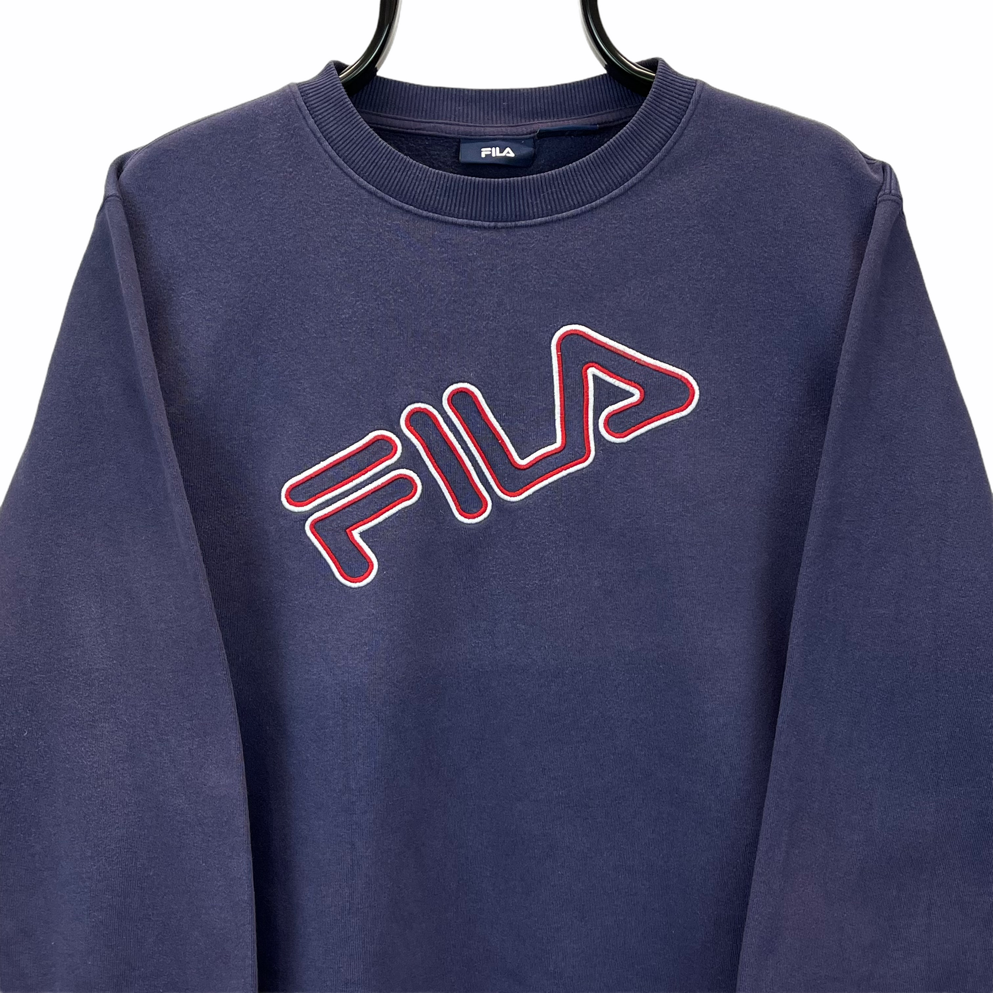 VINTAGE FILA SPELLOUT SWEATSHIRT IN NAVY - MEN'S MEDIUM/WOMEN'S LARGE